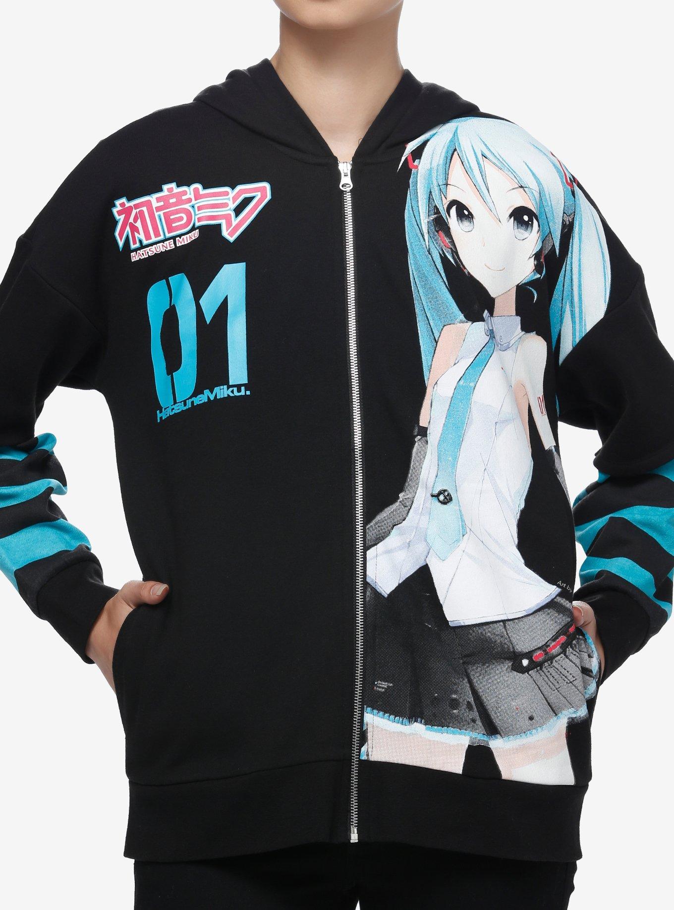 Hatsune Miku Jumbo Print Stripe Girls Hoodie, MULTI, alternate