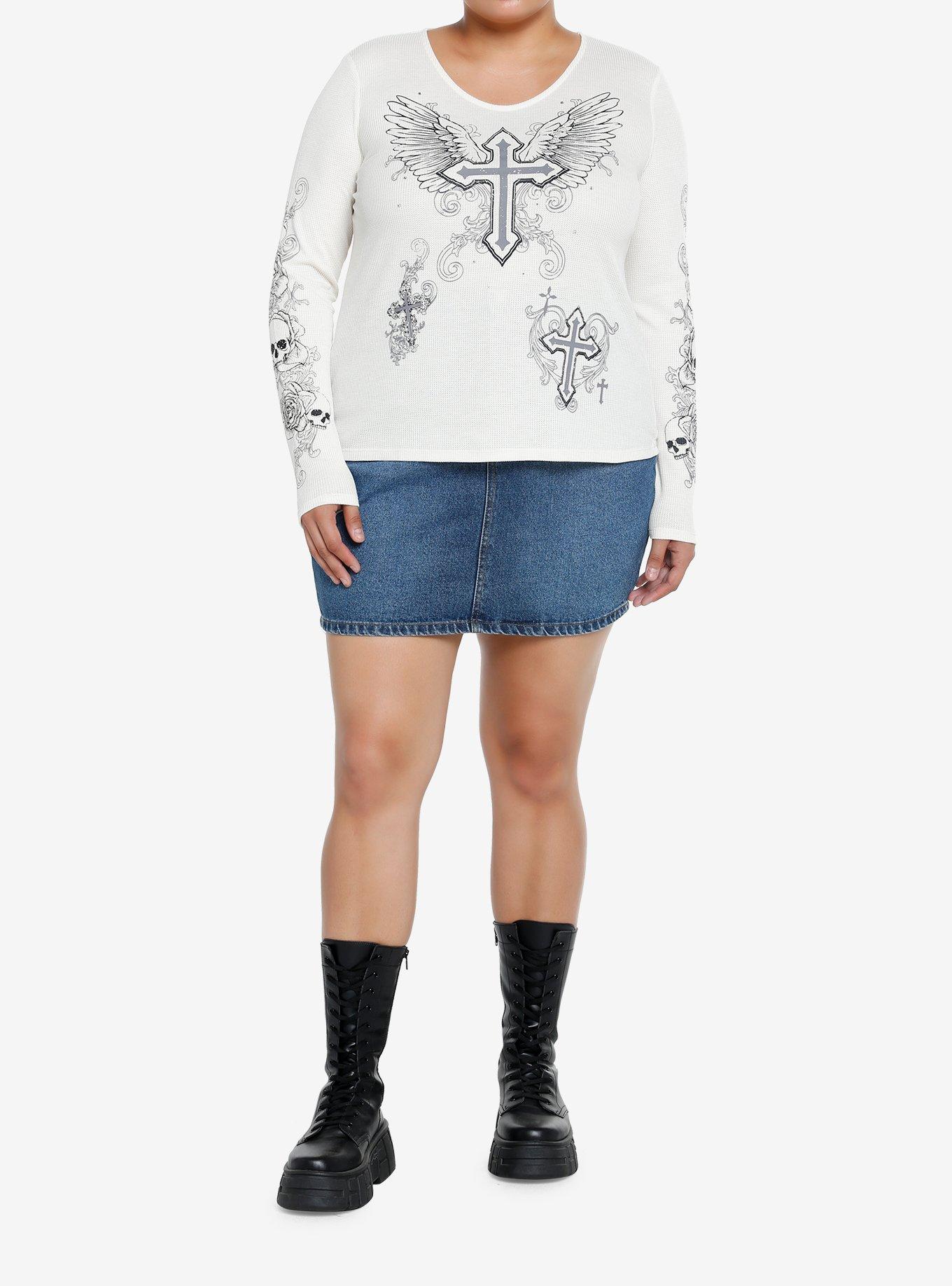 Social Collision Angel Wings Cross Girls Long-Sleeve T-Shirt Plus Size, IVORY, alternate