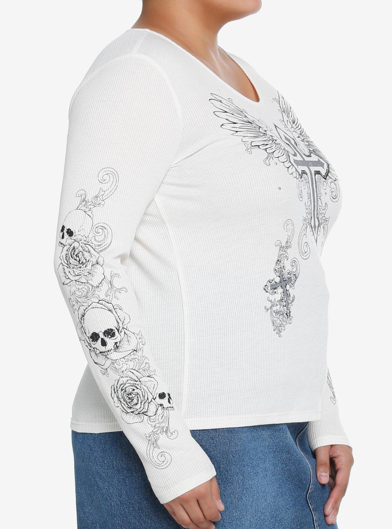 Social Collision Angel Wings Cross Girls Long-Sleeve T-Shirt Plus Size, IVORY, alternate