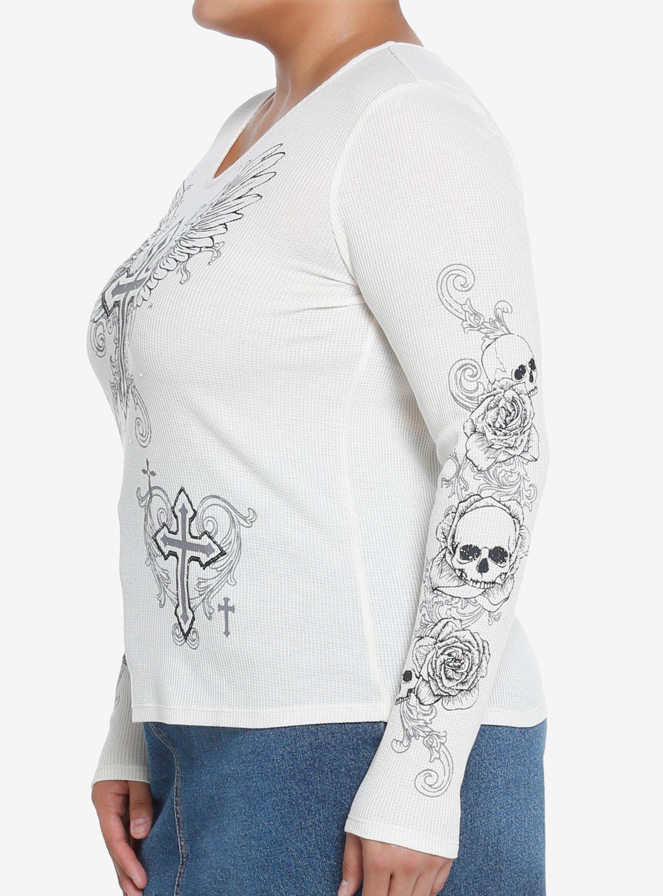 Social Collision Angel Wings Cross Girls Long-Sleeve T-Shirt Plus Size, IVORY, alternate