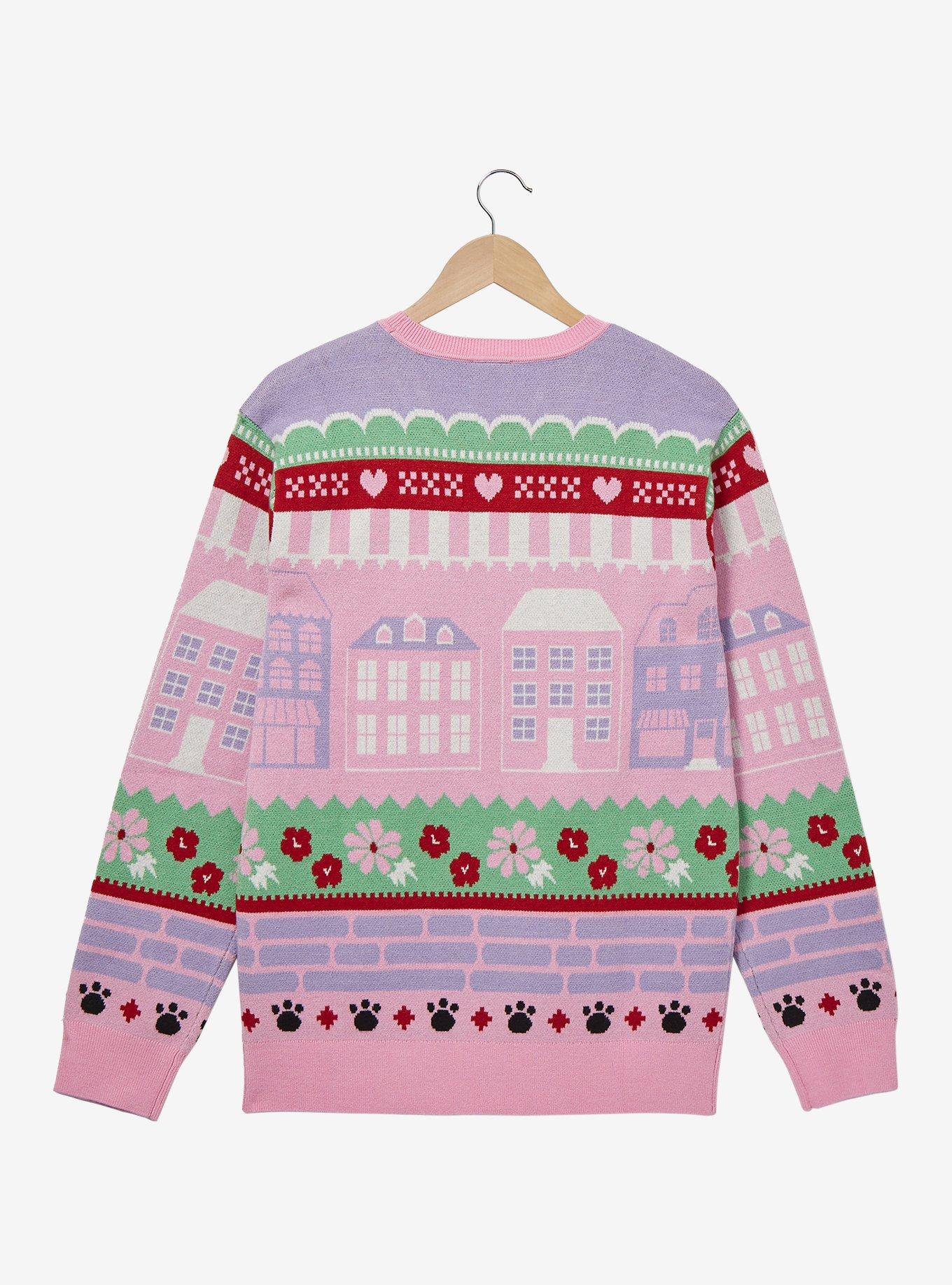 Studio Ghibli Kiki's Delivery Service Jiji Floral Portrait Holiday Sweater - BoxLunch Exclusive, PINK, alternate