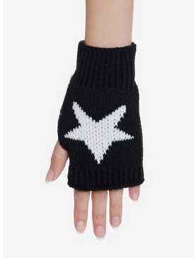 Black & White Star Knit Fingerless Gloves, , hi-res