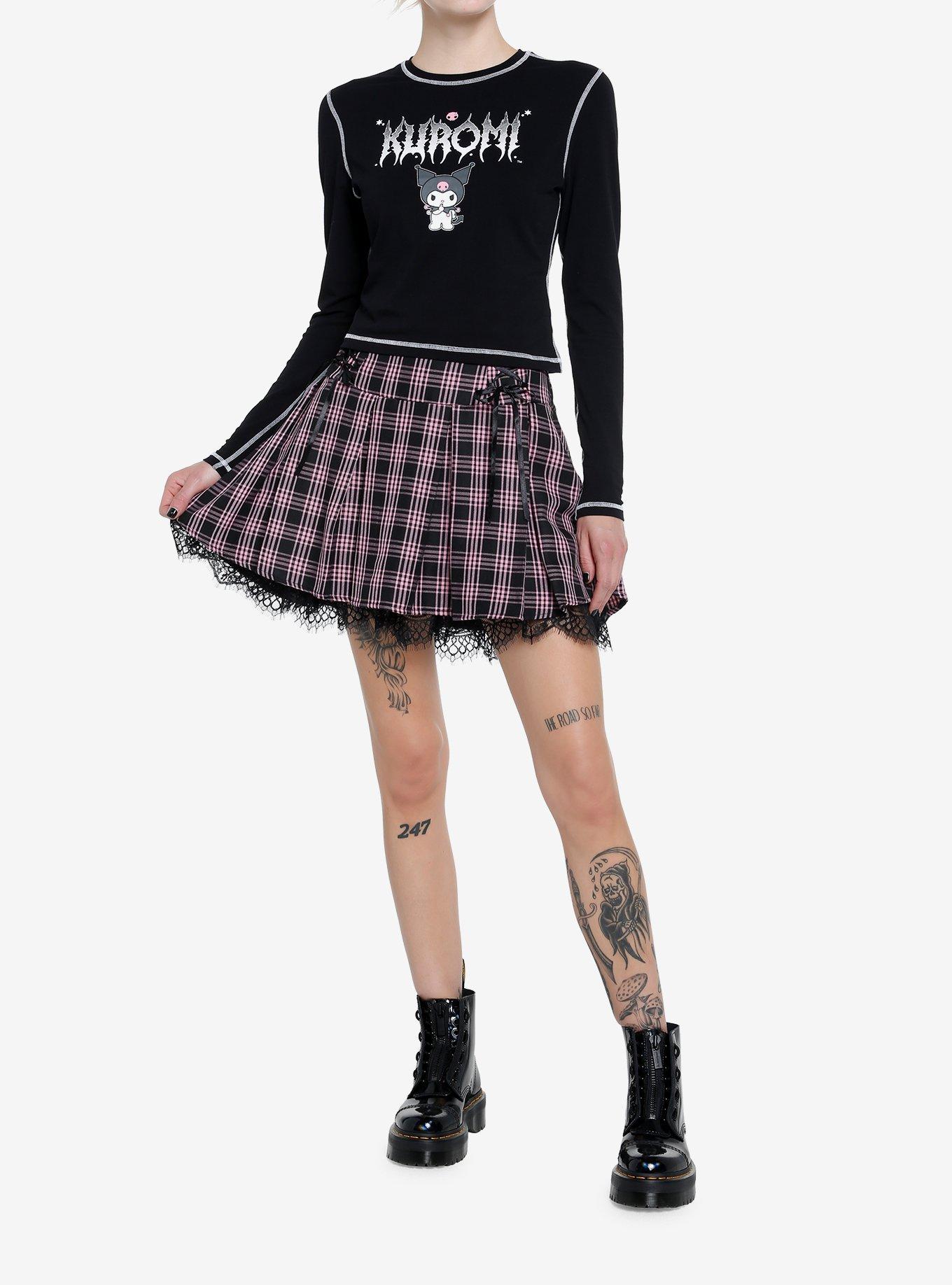 Kuromi Metal Logo Crop Girls Long-Sleeve T-Shirt, MULTI, alternate