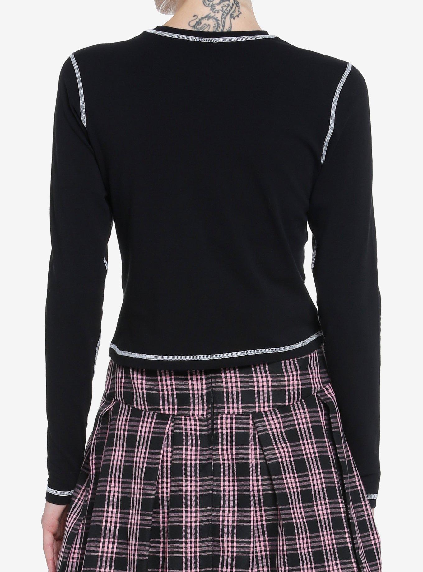 Kuromi Metal Logo Crop Girls Long-Sleeve T-Shirt, MULTI, alternate