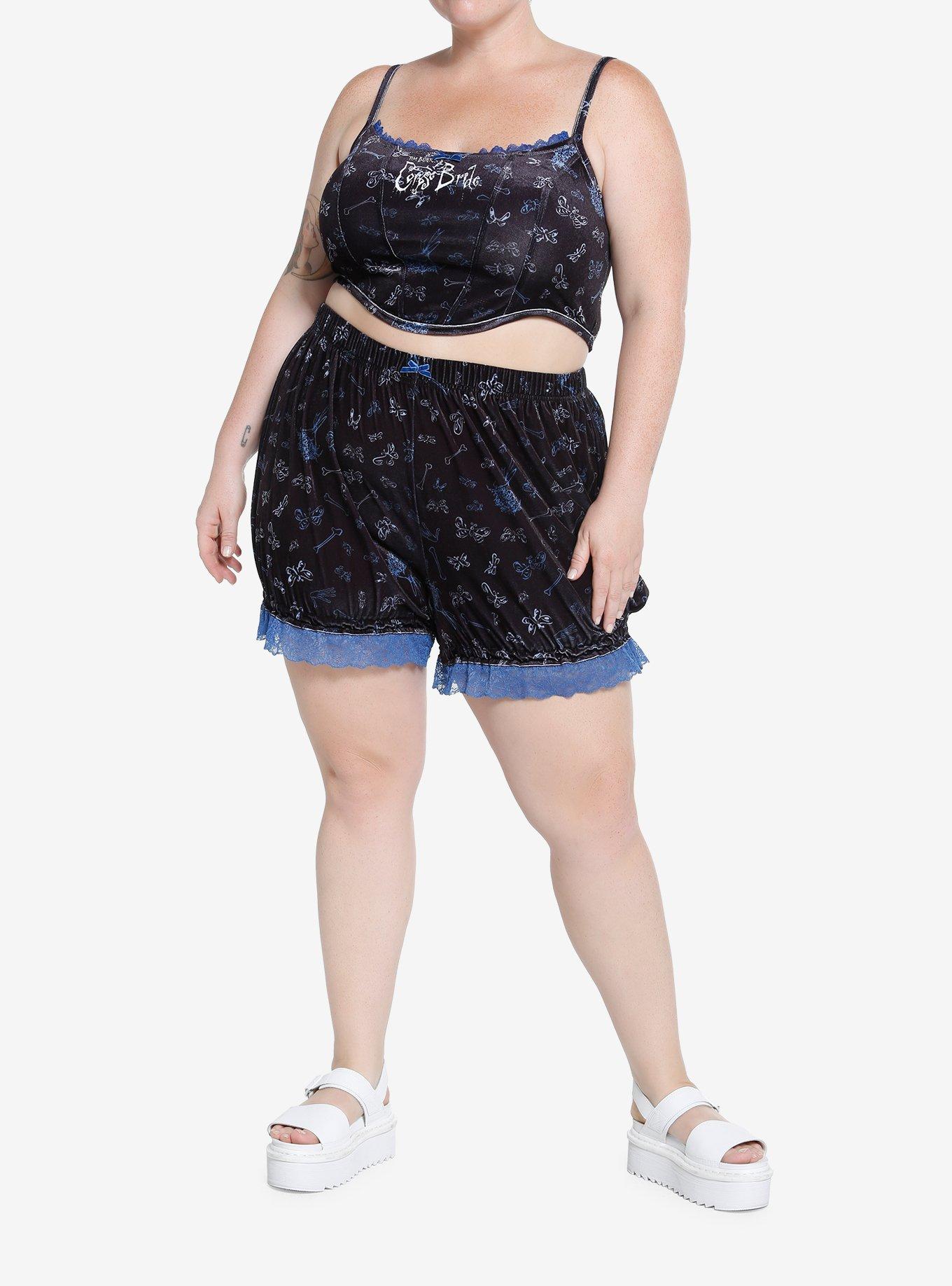 Corpse Bride Velvet Lace Bloomer Lounge Shorts Plus Size, BLACK, alternate