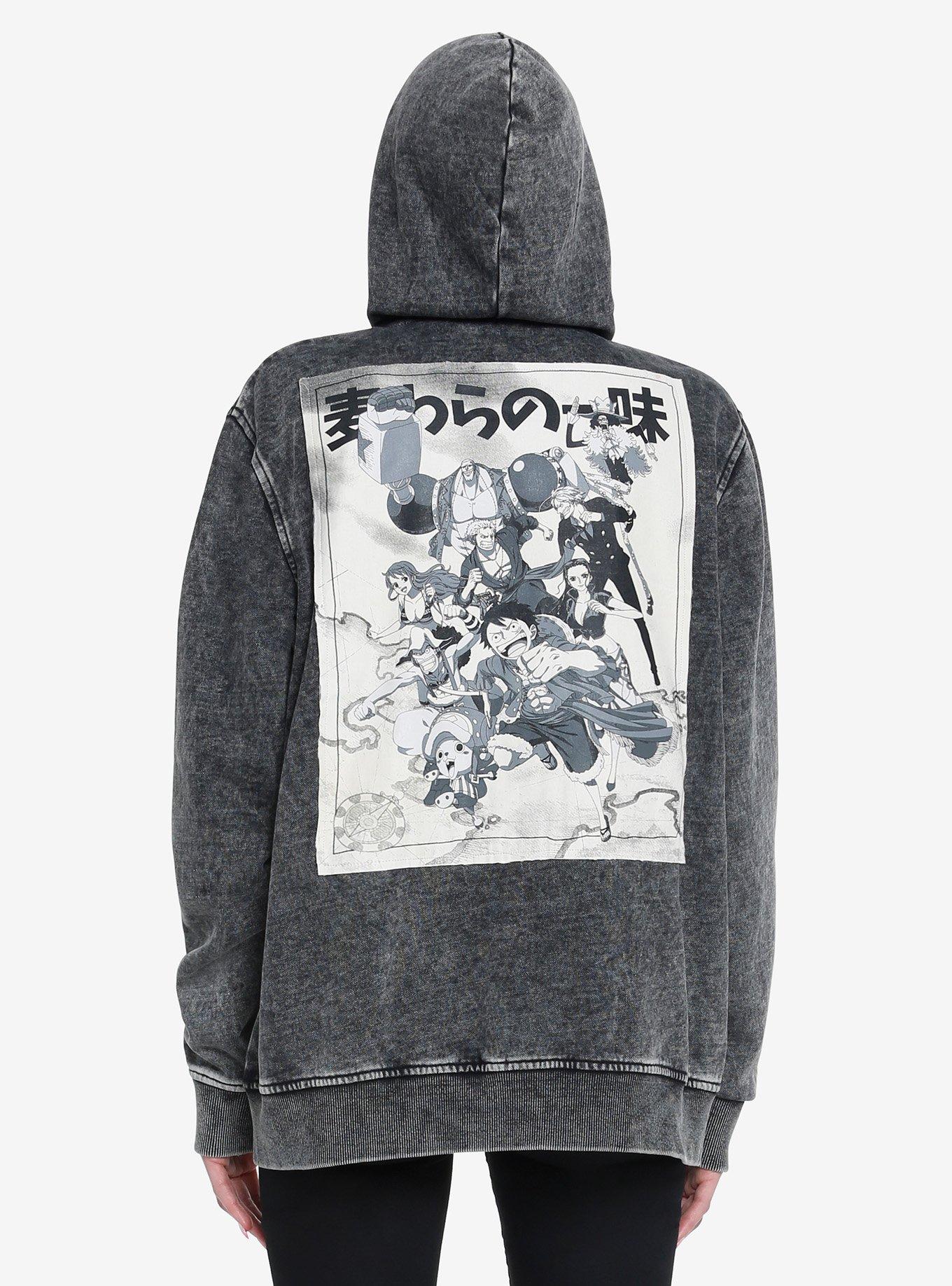 One Piece Straw Hat Patches Grey Wash Girls Hoodie, BEIGE, alternate