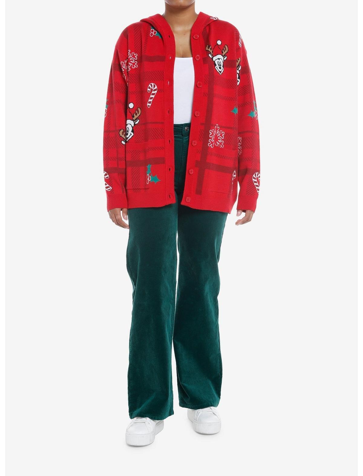 Her Universe Disney Mickey Mouse Holiday Red Plaid Hooded Cardigan, MULTI, alternate