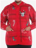Her Universe Disney Mickey Mouse Holiday Red Plaid Hooded Cardigan Plus Size, MULTI, alternate