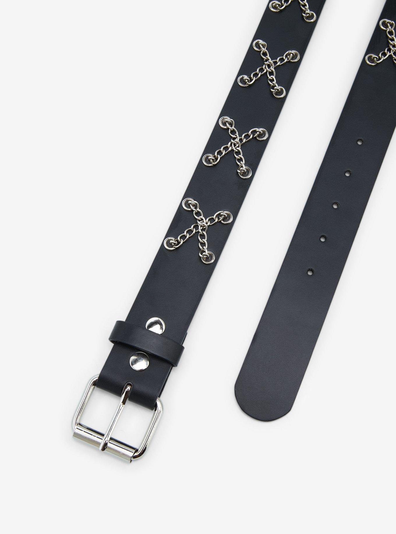 Black & Silver Crisscross Chain Belt, , hi-res