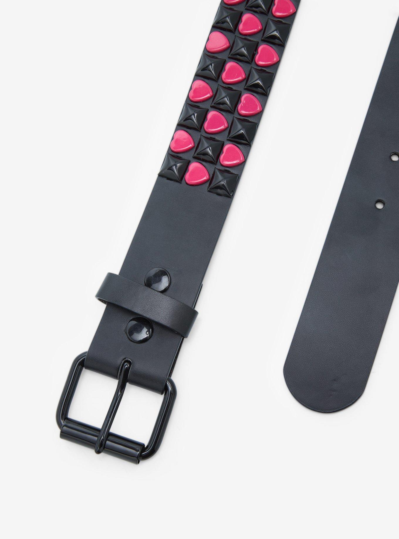 Black & Pink Heart Pyramid Stud Belt, , hi-res