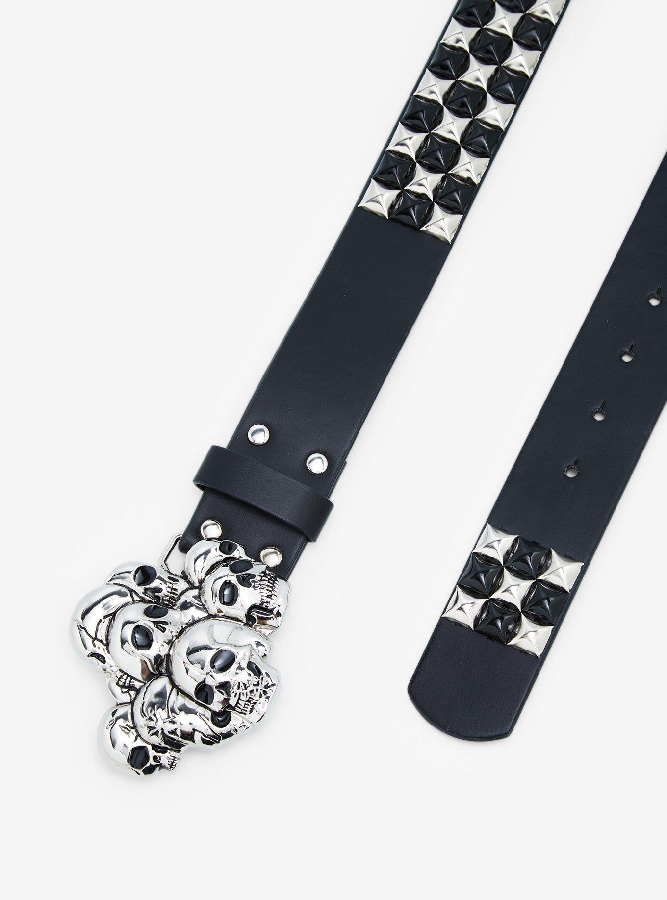 Skull Buckle Pyramid Stud Belt, MULTI, alternate