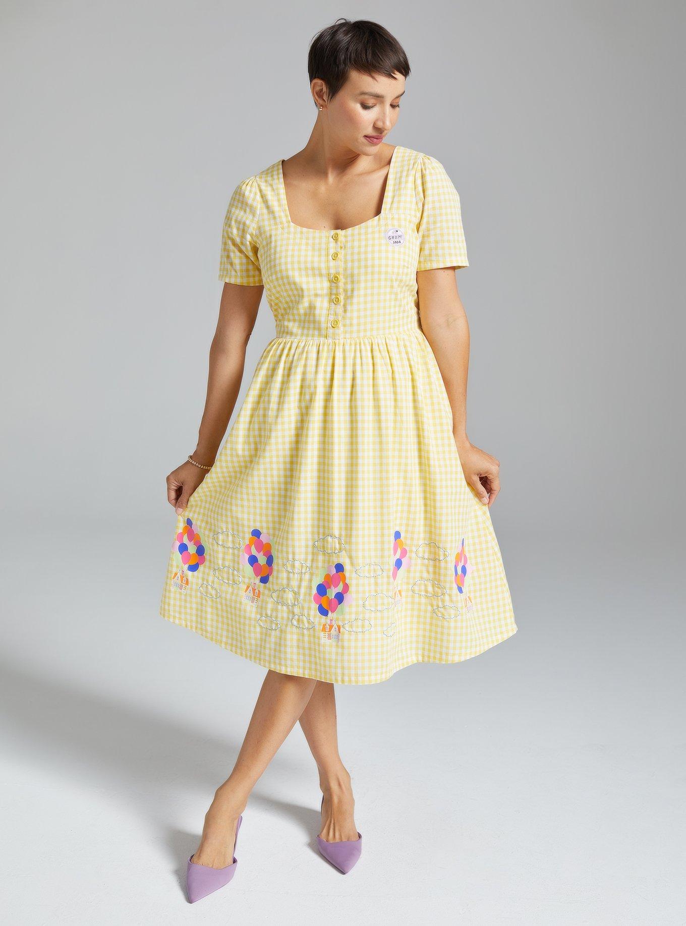 Disney Pixar Up Gingham Houses Button Up Midi Dress - BoxLunch Exclusive, YELLOW, alternate