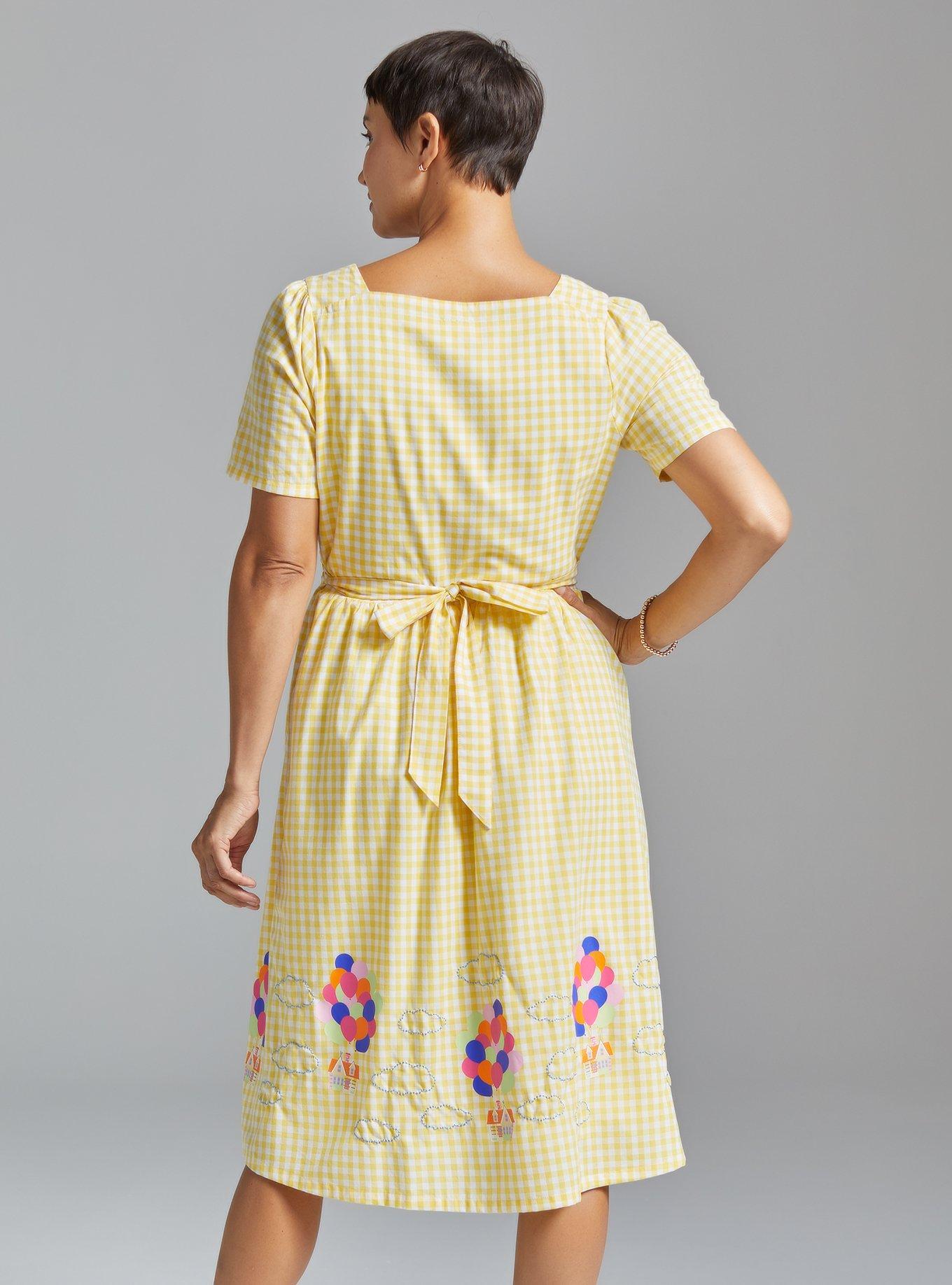 Disney Pixar Up Gingham Houses Button Up Midi Dress - BoxLunch Exclusive, YELLOW, alternate
