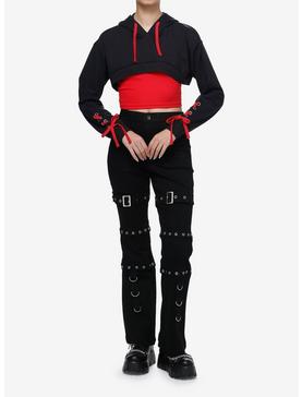 Social Collision Red Lace-Up Girls Crop Hooded Shrug, , hi-res