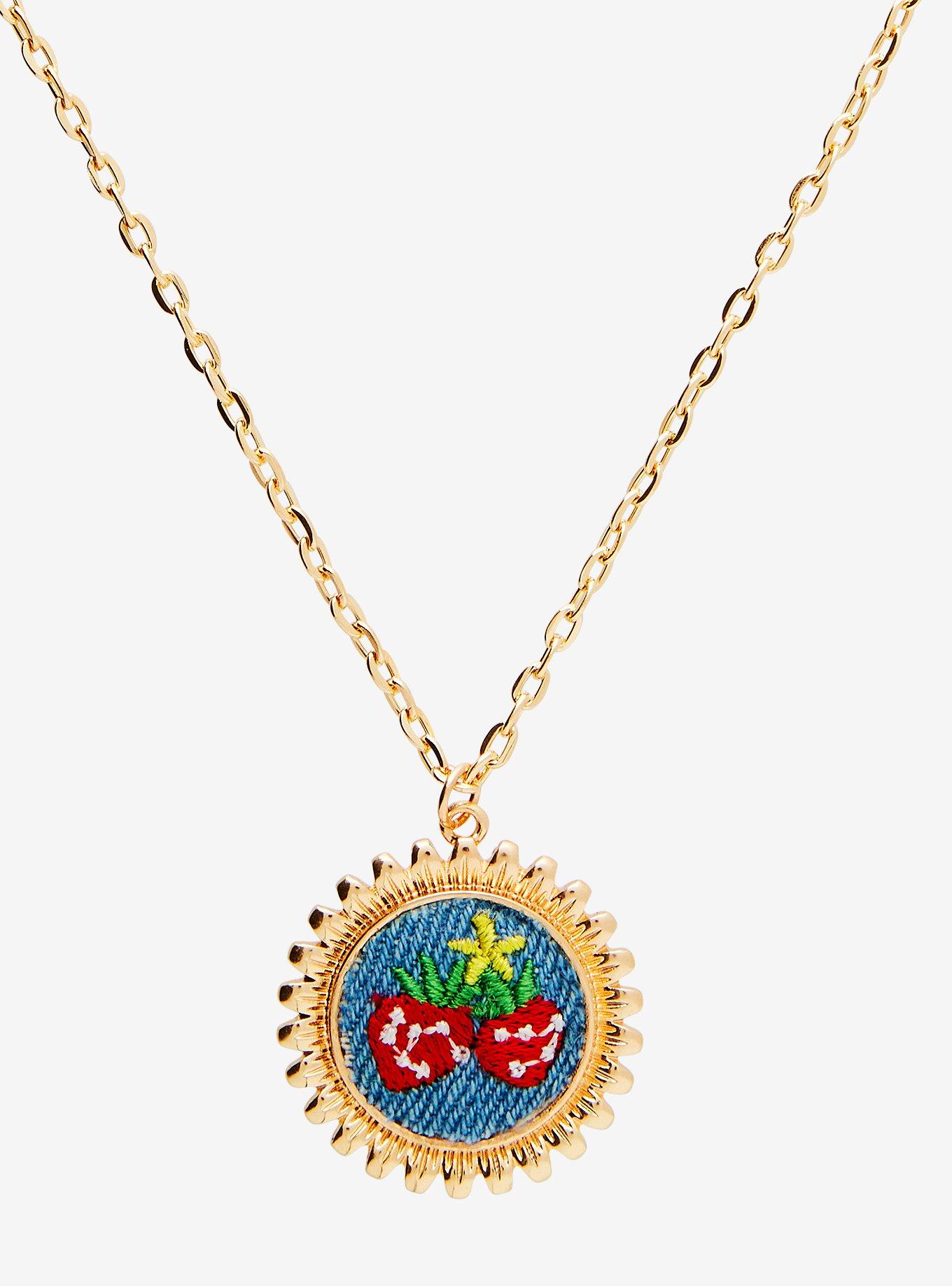 Thorn & Fable Embroidered Strawberry Necklace, , alternate