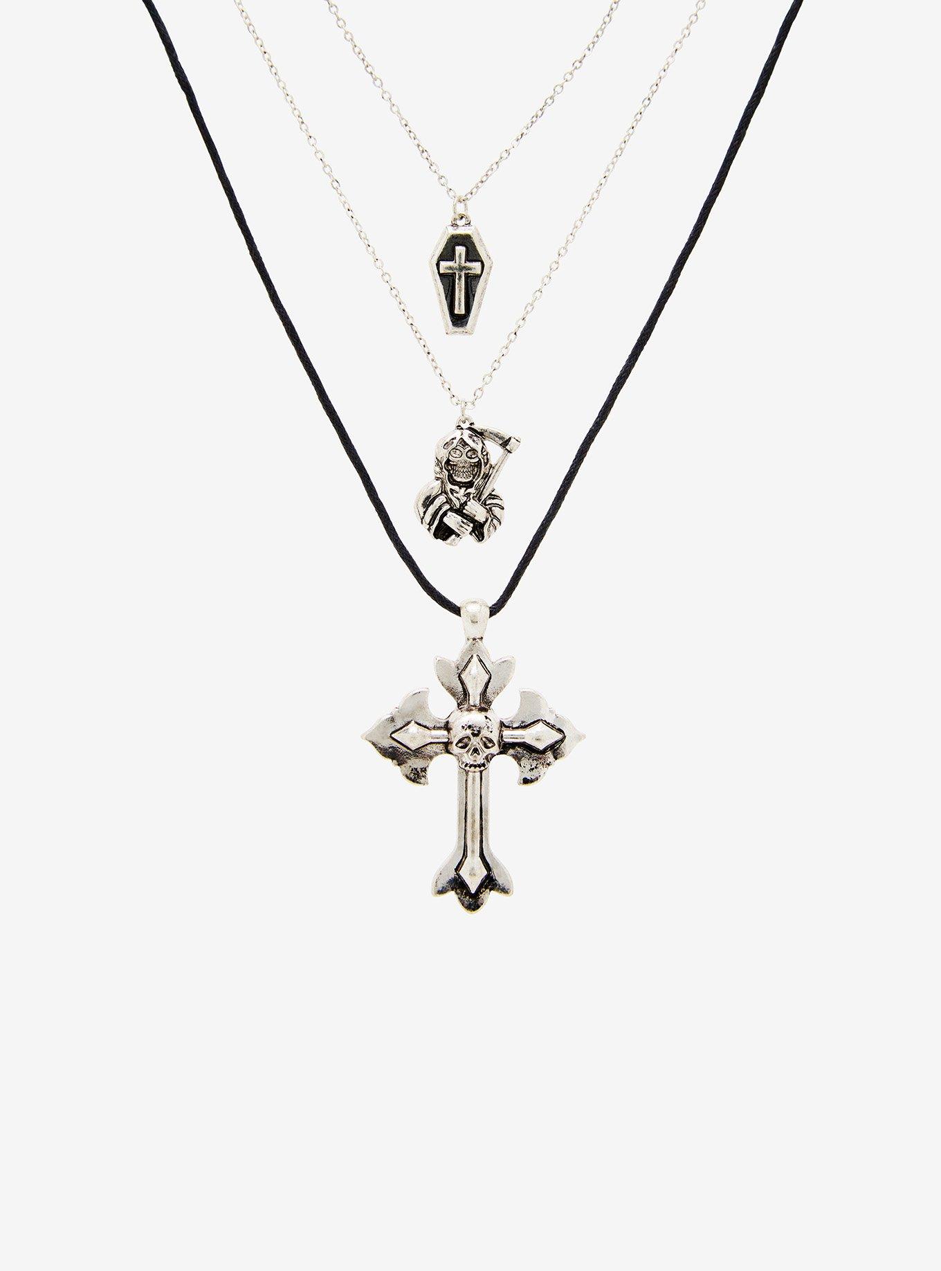 Social Collision Gothic Cross Grim Reaper Necklace Set, , hi-res