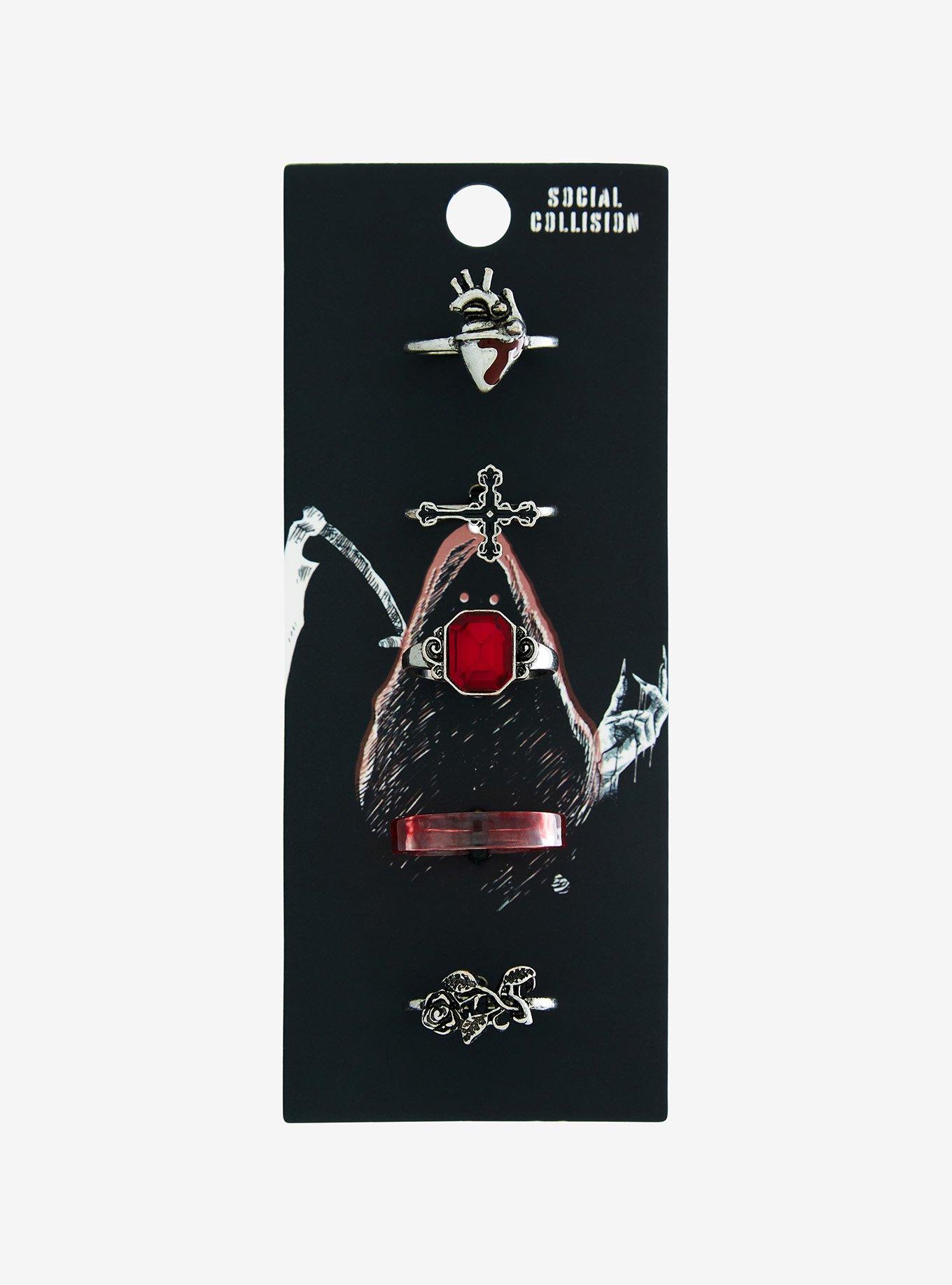 Social Collision Gothic Cross & Heart Ring Set, , hi-res