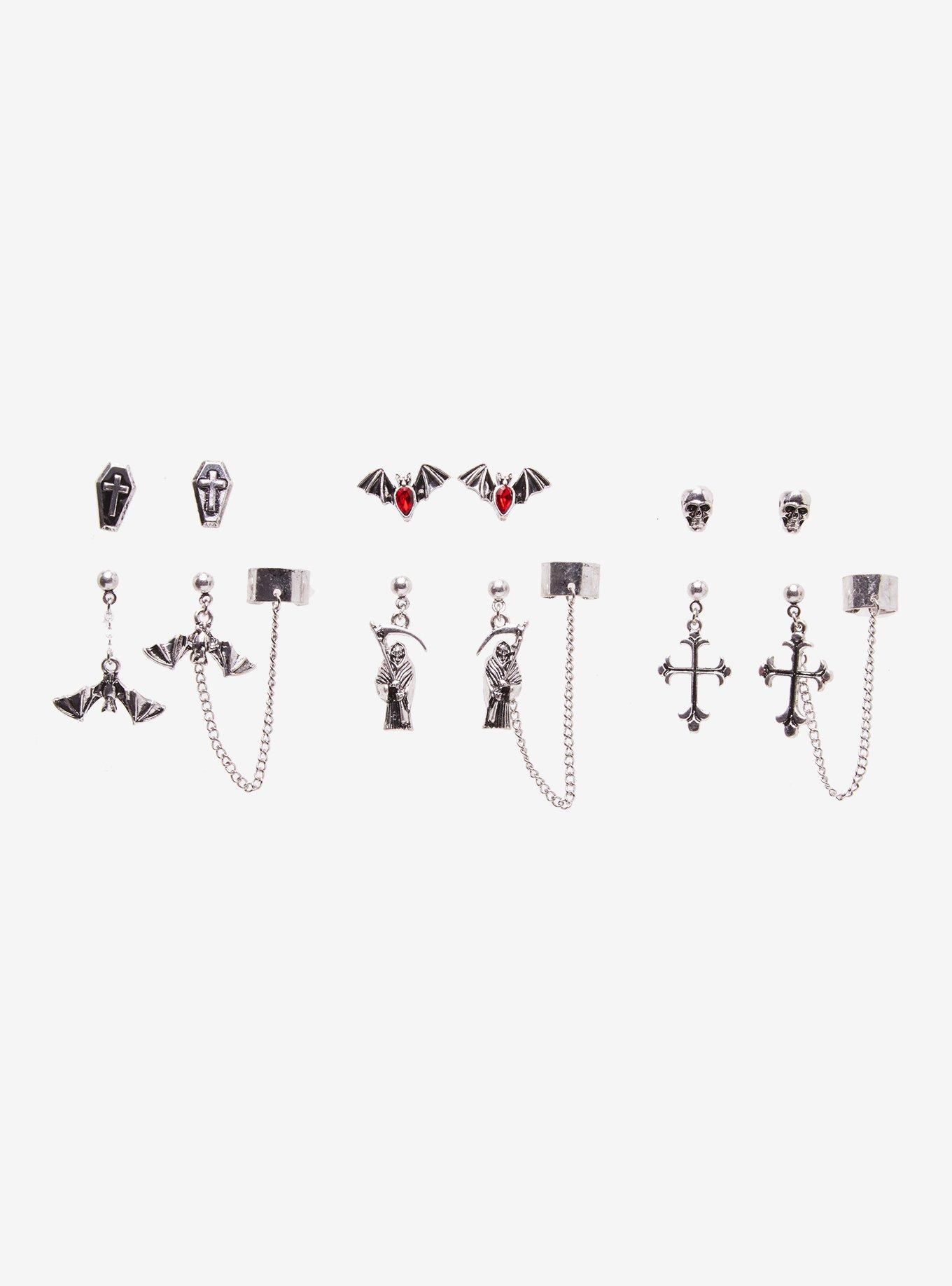 Cosmic Aura Grim Reaper Bat Cuff Earring Set, , alternate
