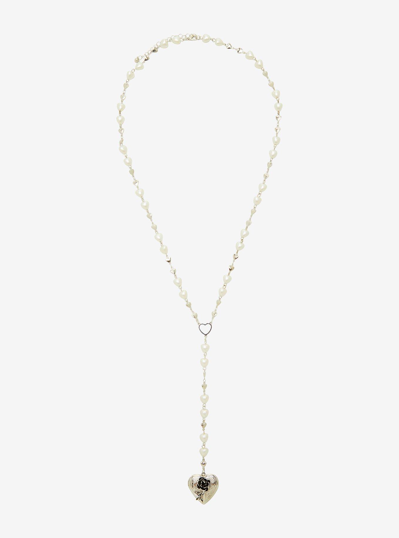 Thorn & Fable Pearl Heart Rose Rosary Choker, , alternate