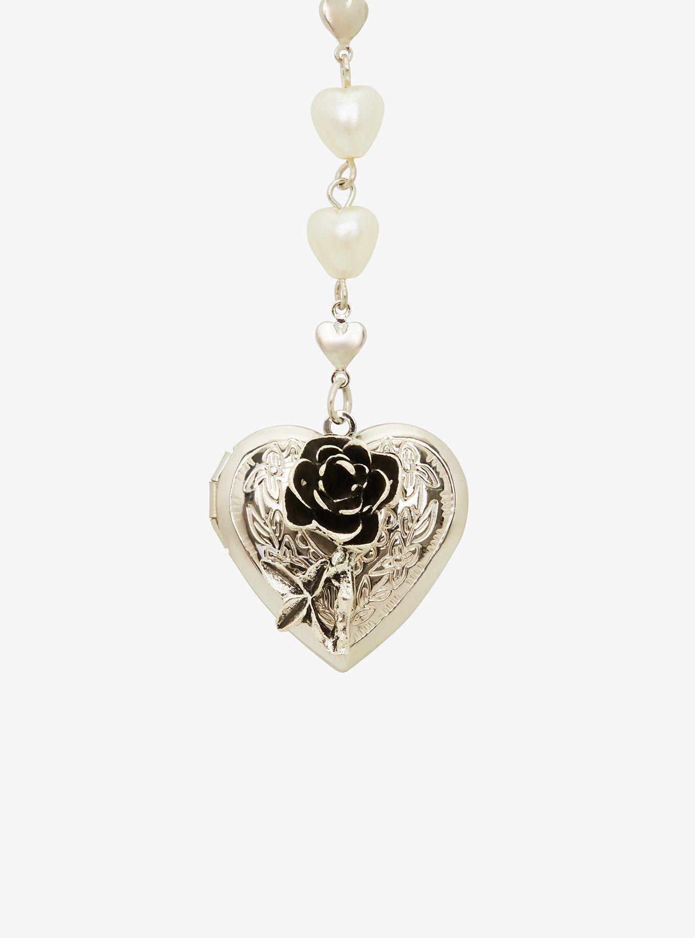 Thorn & Fable Pearl Heart Rose Rosary Choker, , alternate