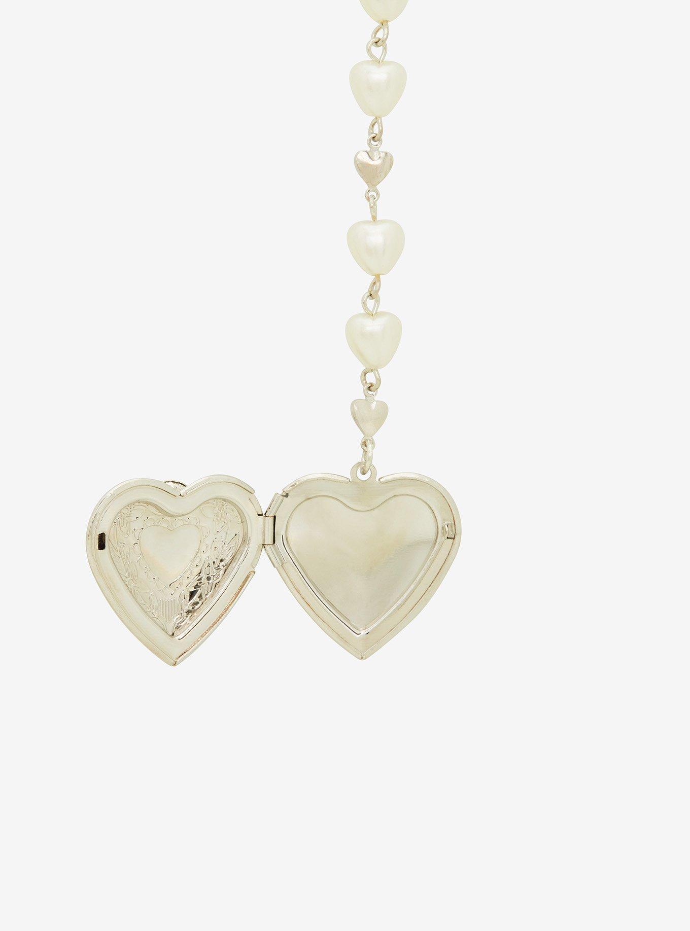 Thorn & Fable Pearl Heart Rose Rosary Choker, , alternate