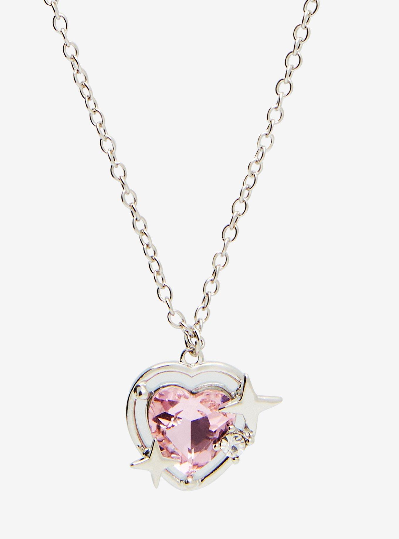 Pink Heart Star Necklace, , alternate