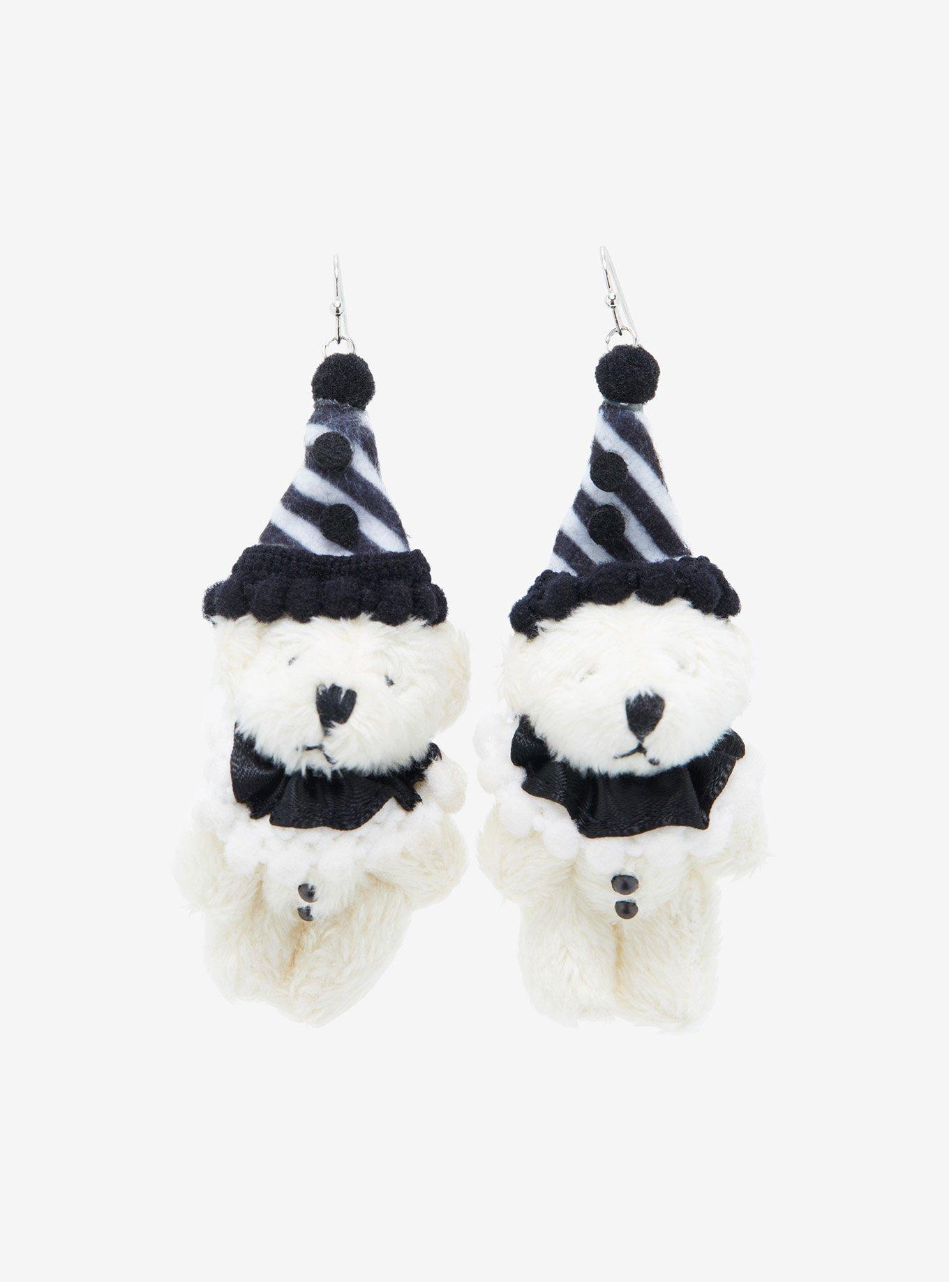 Clown Teddy Bear Fuzzy Figural Earrings, , alternate