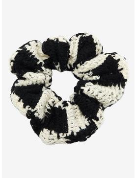 Black & White Checkered Knit Scrunchie, , hi-res