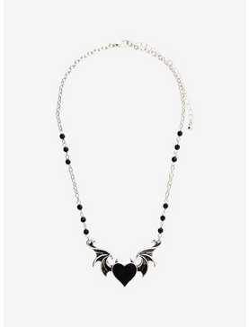 Black Heart Wing Necklace, , hi-res