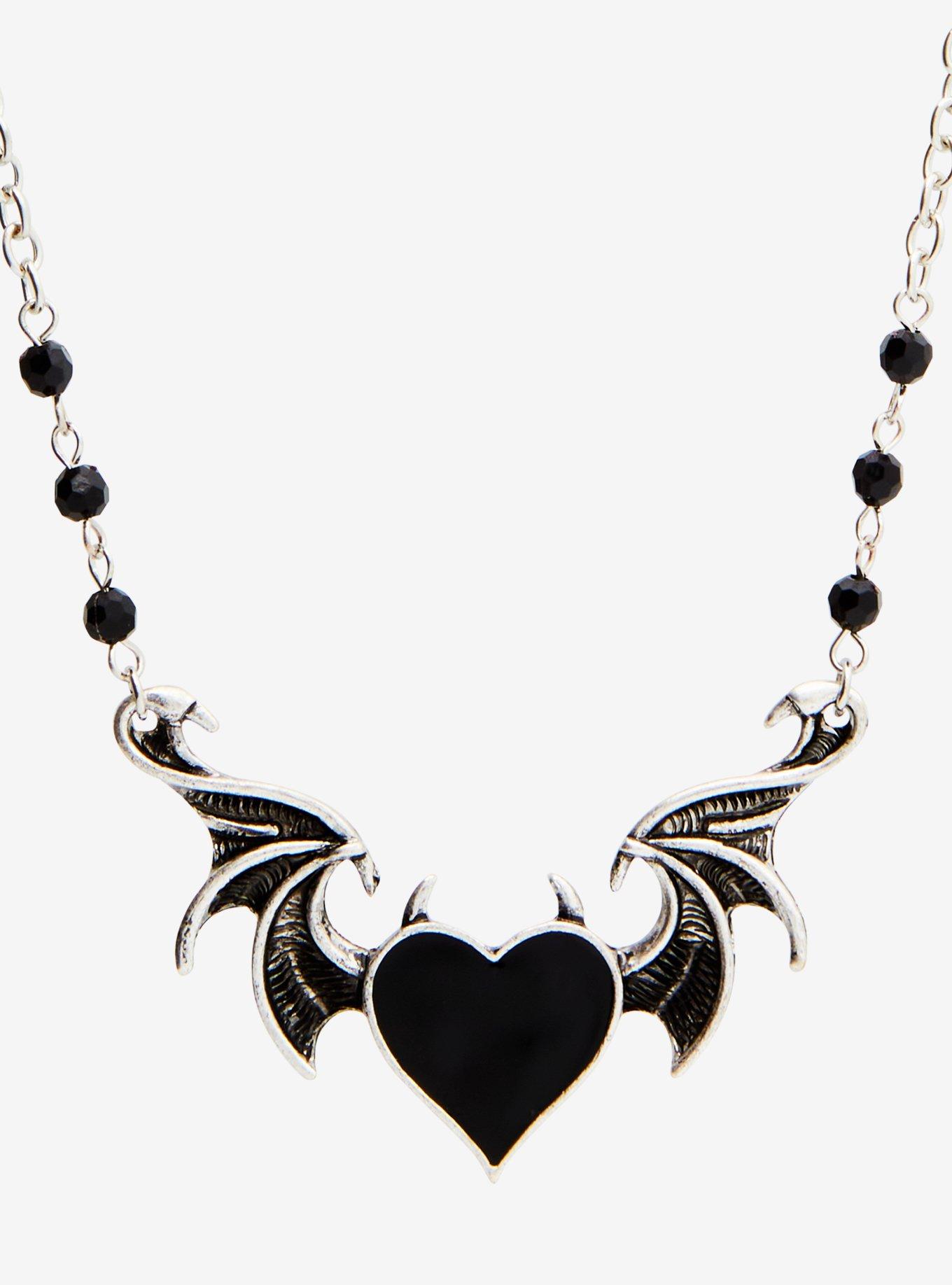 Black Heart Wing Necklace, , alternate