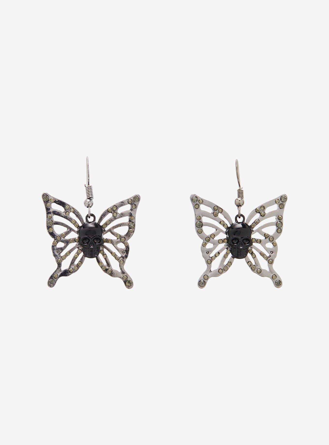 Black Skull Butterfly Earrings, , alternate