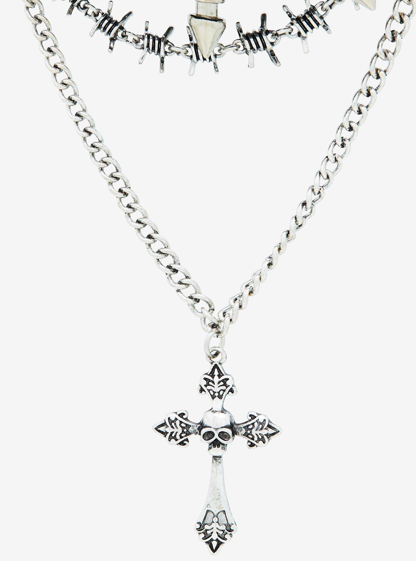 Skull Cross Barbed Wire Choker Necklace Set, , alternate
