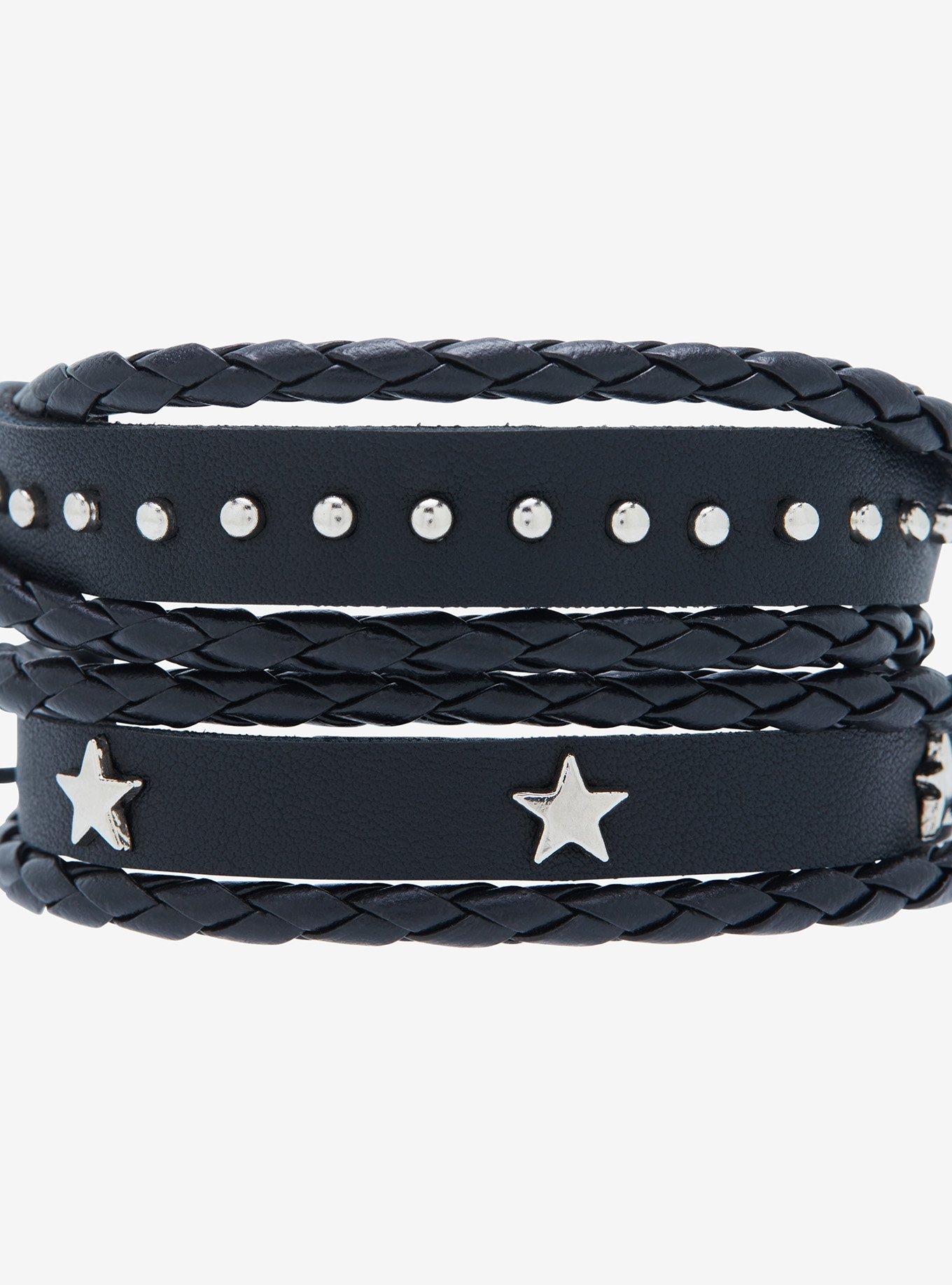 Star Stud Faux Leather Layered Cord Bracelet Set