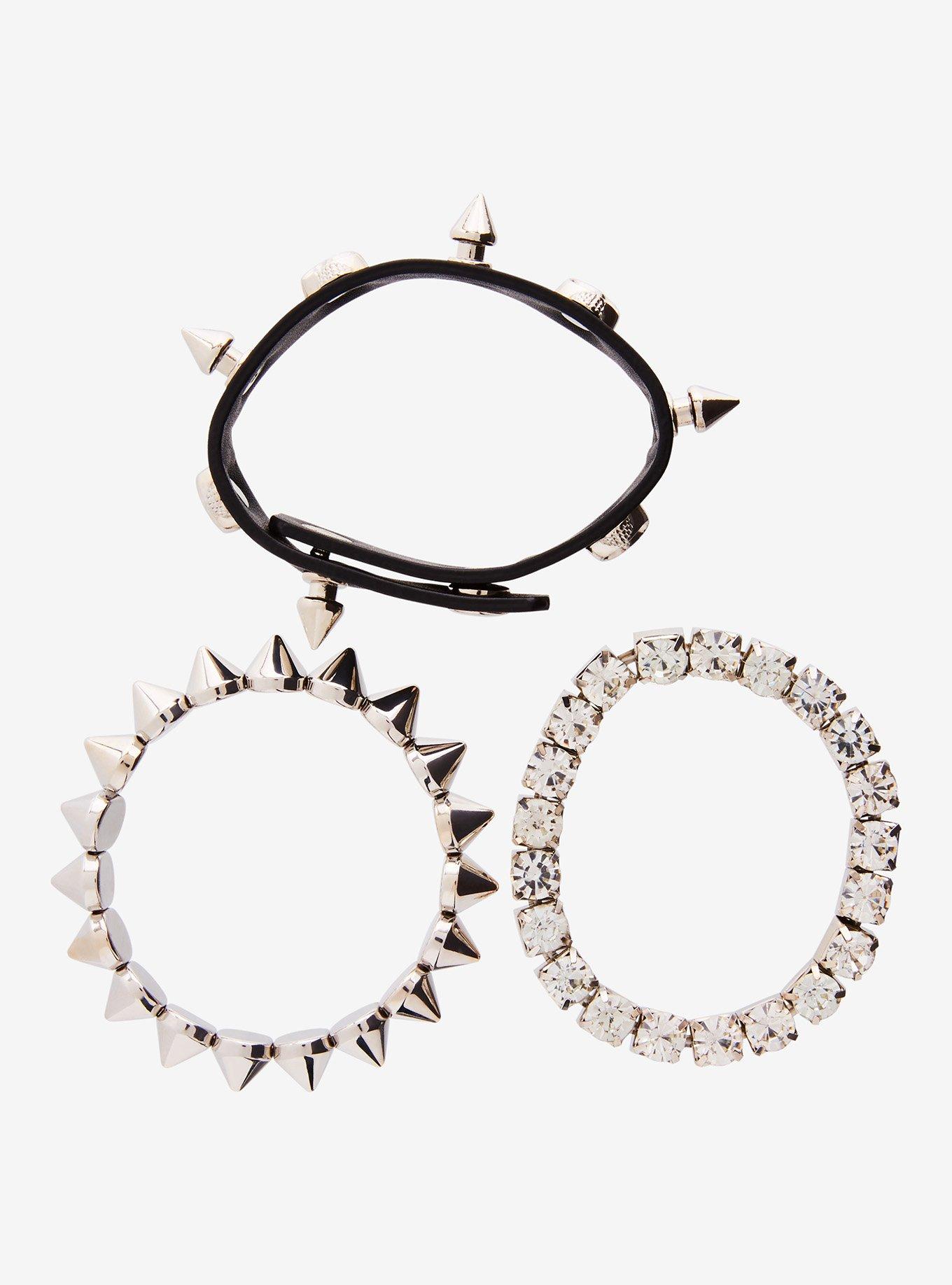 Skull Spike Stud Bling Bracelet Set, , alternate