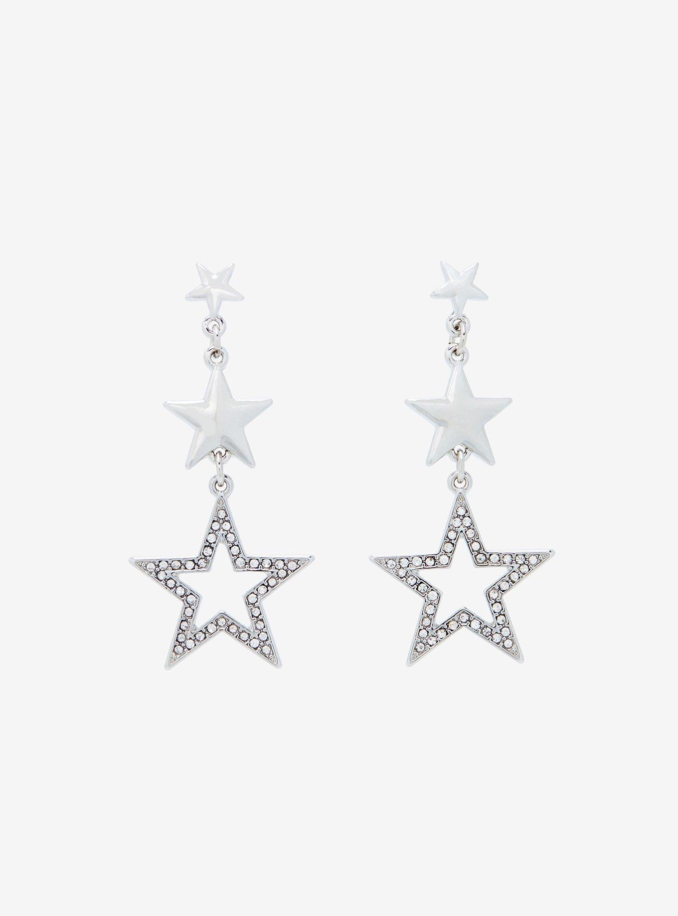 Silver Star Bejeweled Earrings, , alternate
