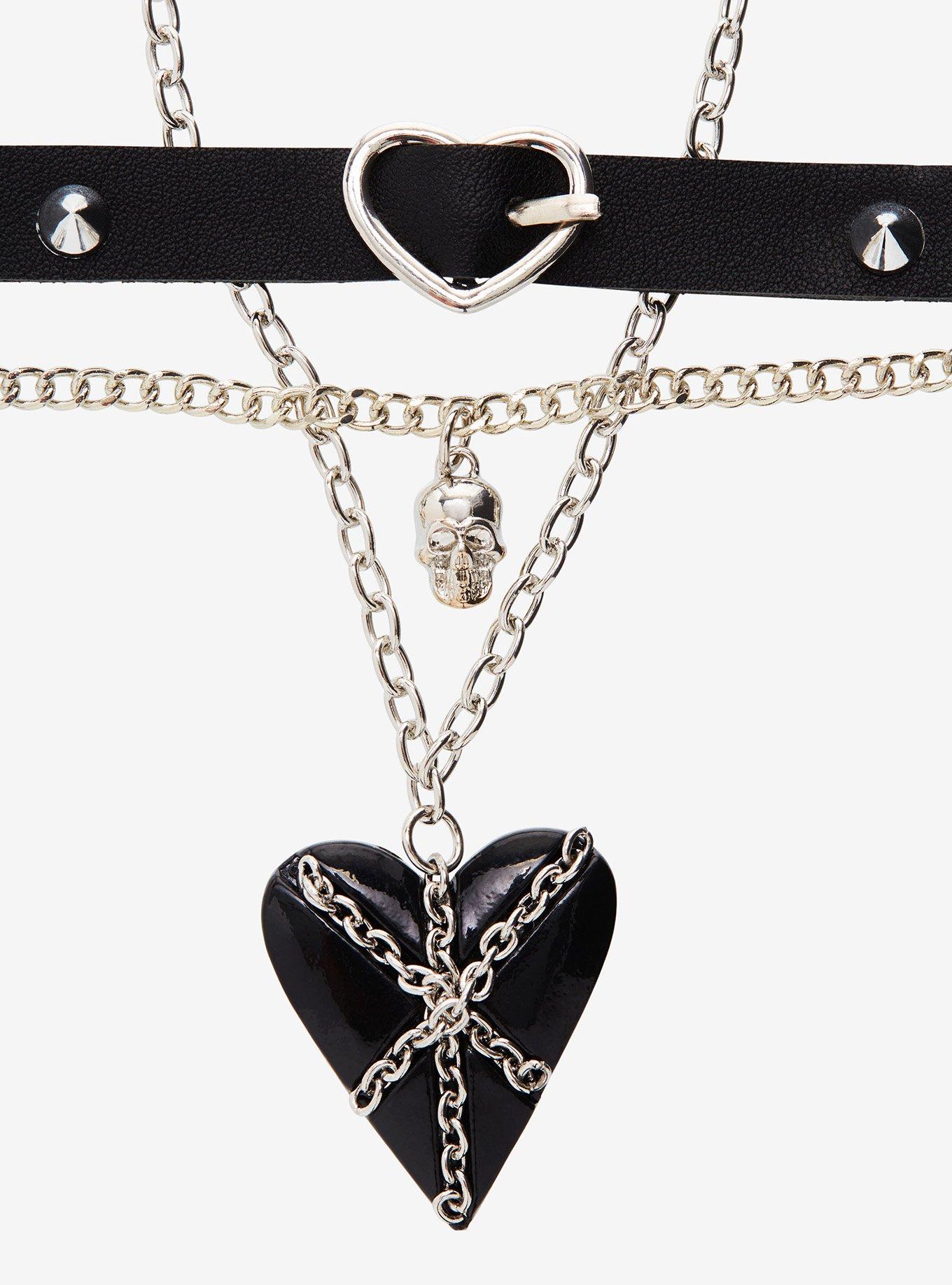 Heart Buckle Chain Choker Necklace Set, , alternate