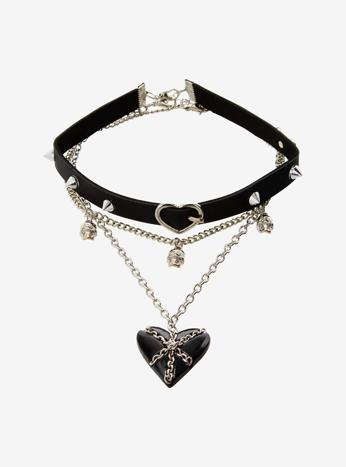 Heart Buckle Chain Choker Necklace Set, , alternate