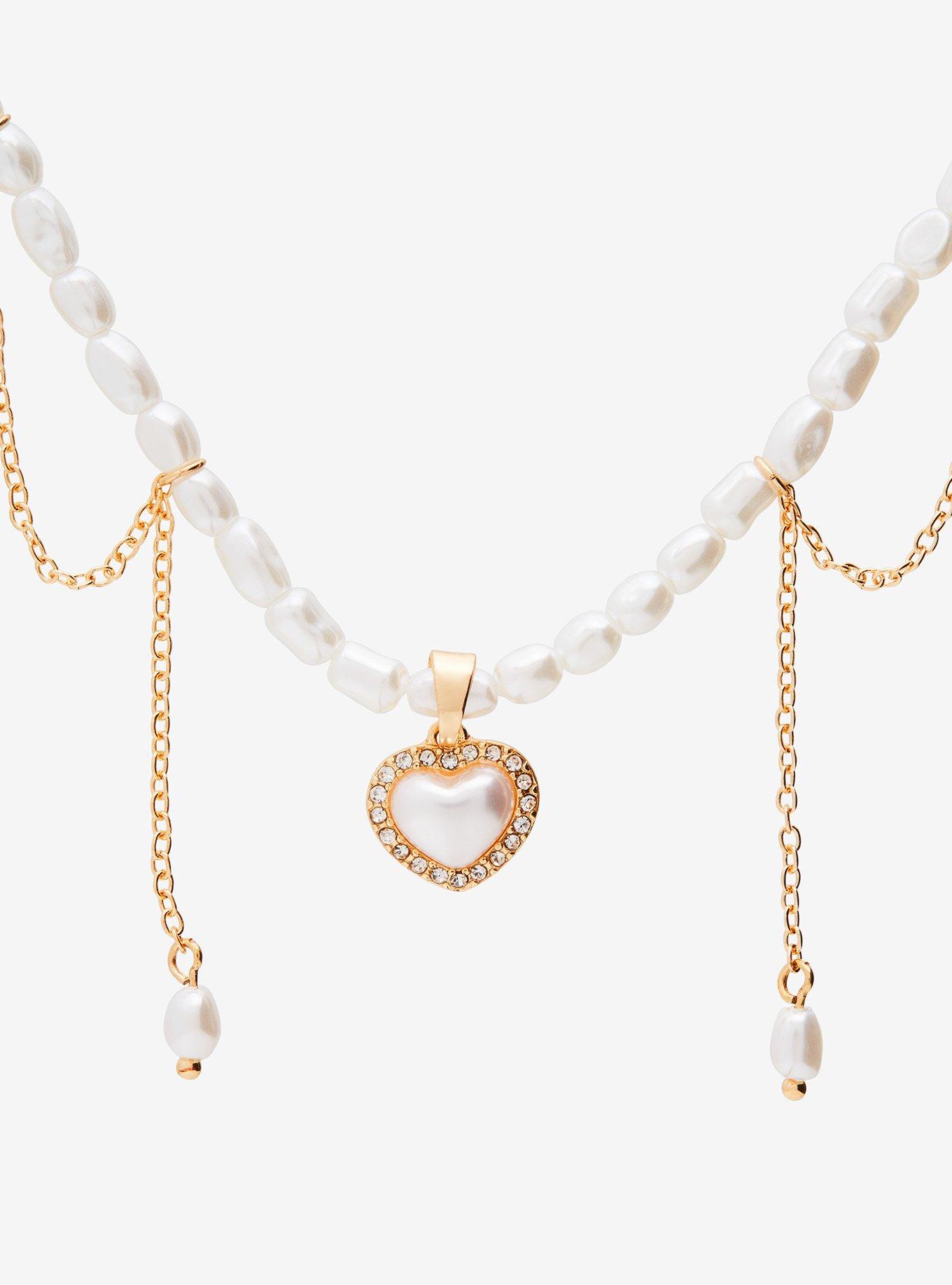 Sweet Society Pearl Heart Charm Choker, , hi-res