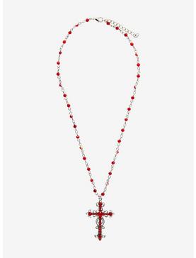 Red Gem Ornate Rosary Necklace, , hi-res