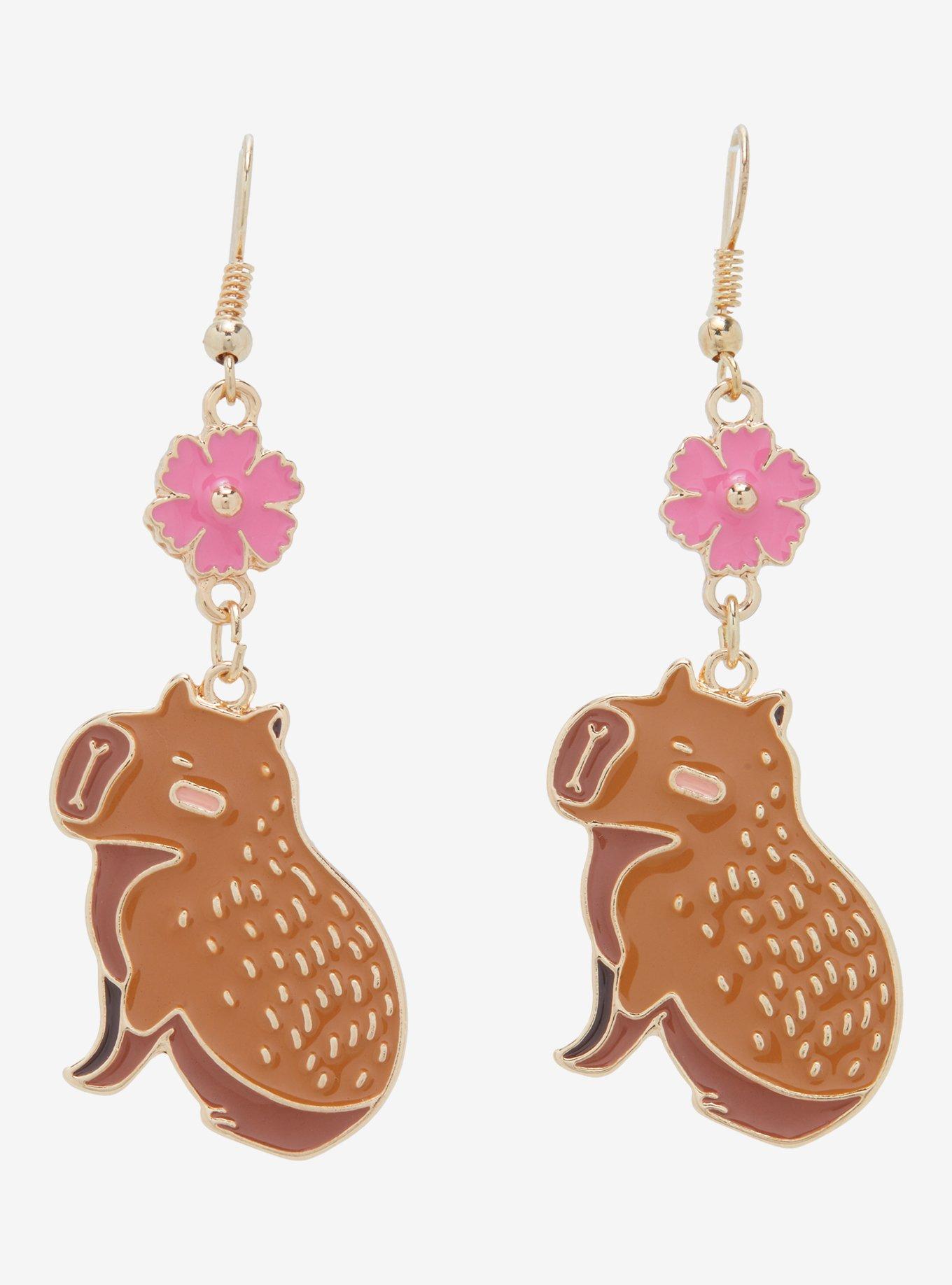 Capybara Flower Earrings, , alternate
