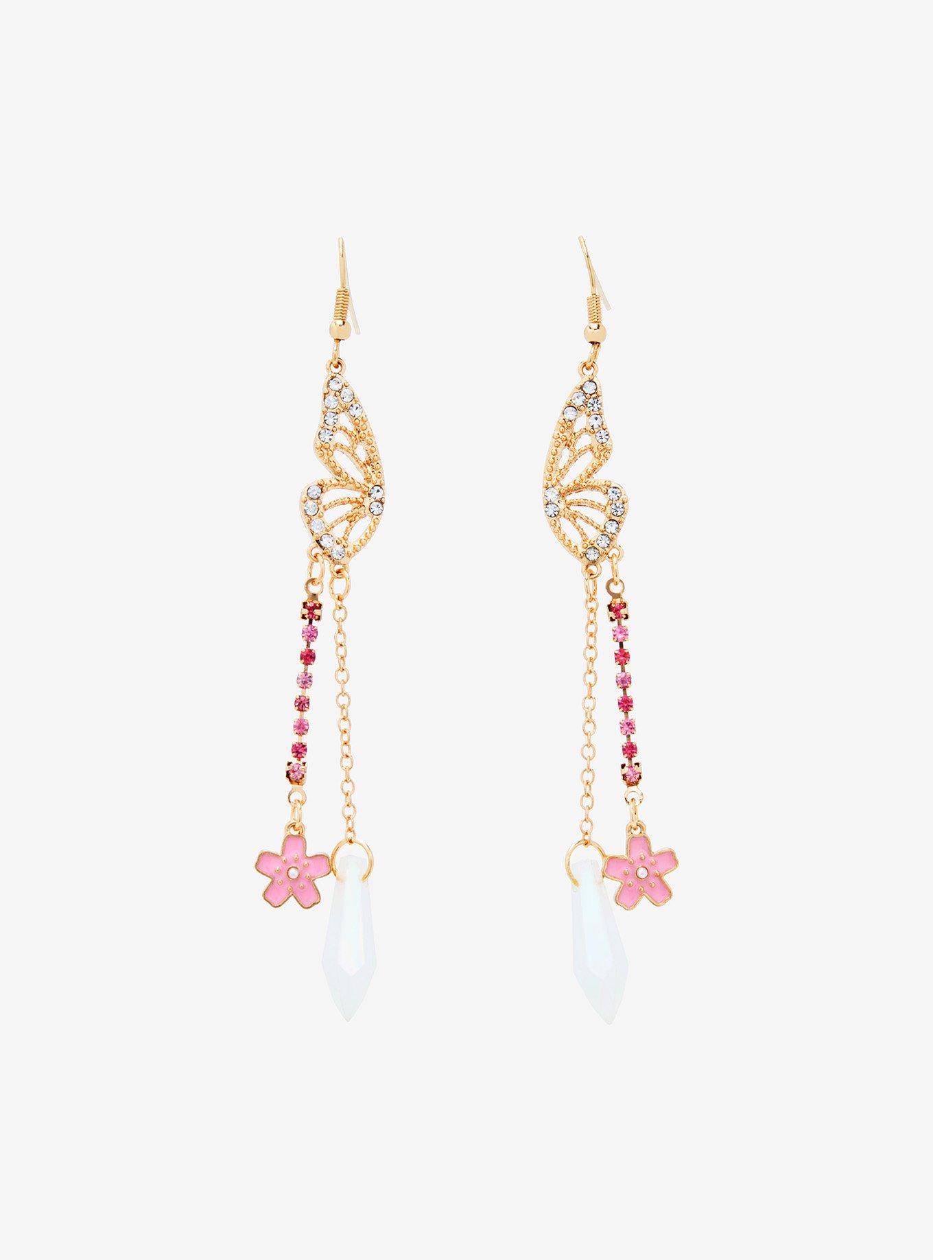 Sweet Society Butterfly Sakura Crystal Earrings, , alternate