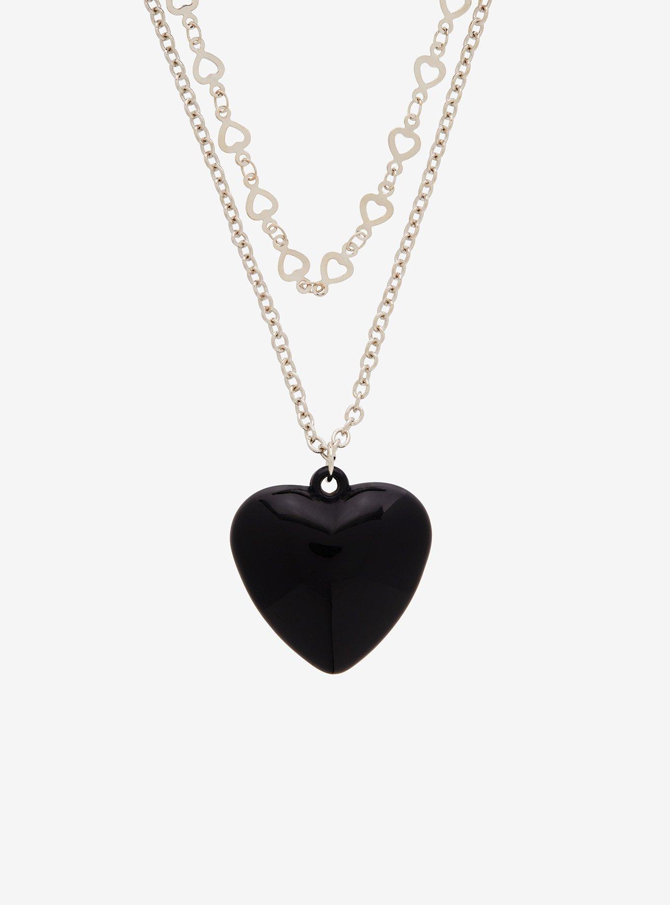 Black Heart Bubble Chain Choker Necklace Set, , alternate