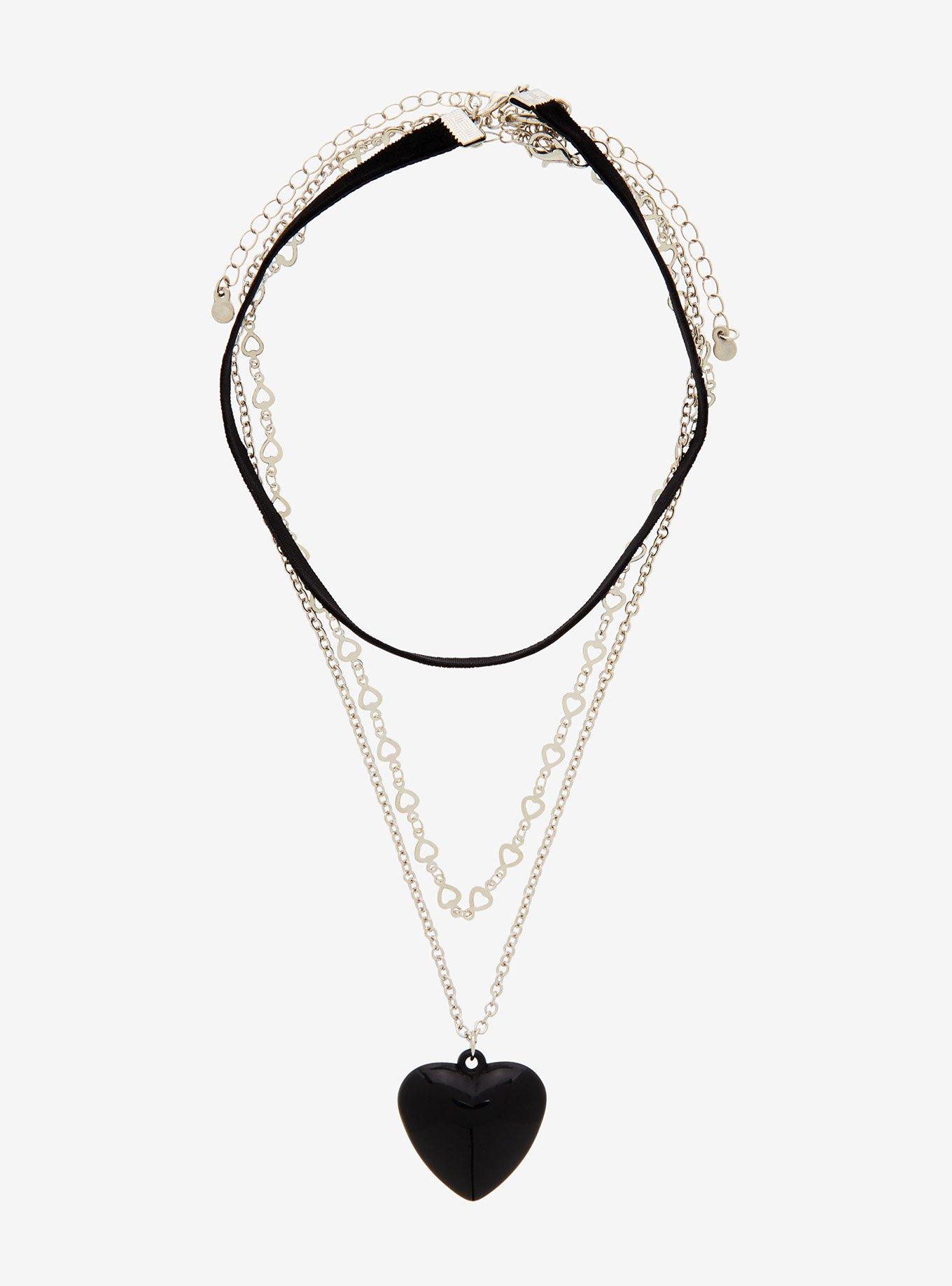 Black Heart Bubble Chain Choker Necklace Set, , alternate