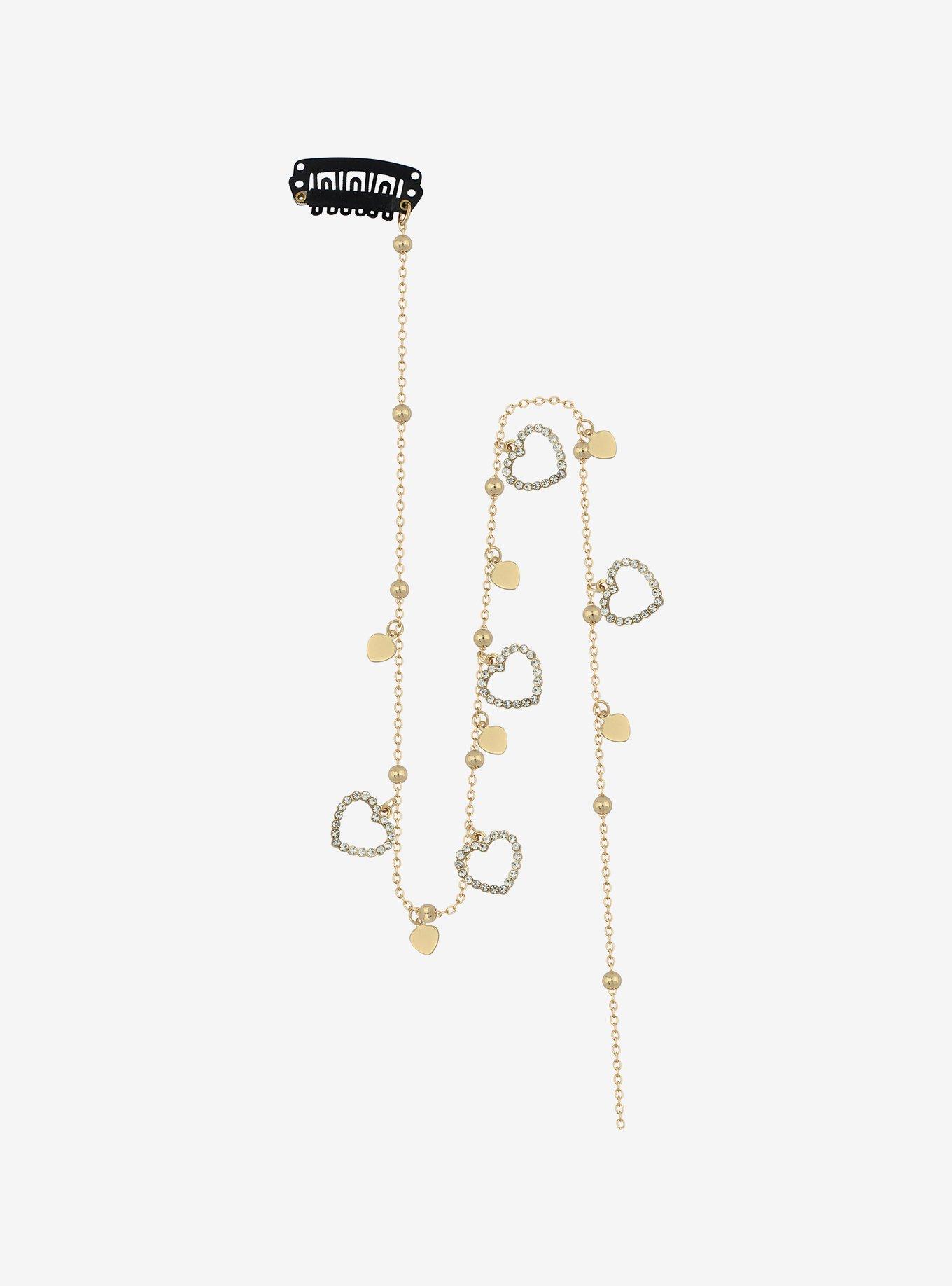 Social Collision Bling Heart Hair Chain Clip, , alternate
