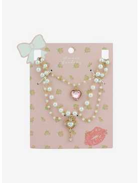 Sweet Society Coquette Pearl Heart Necklace Set, , hi-res