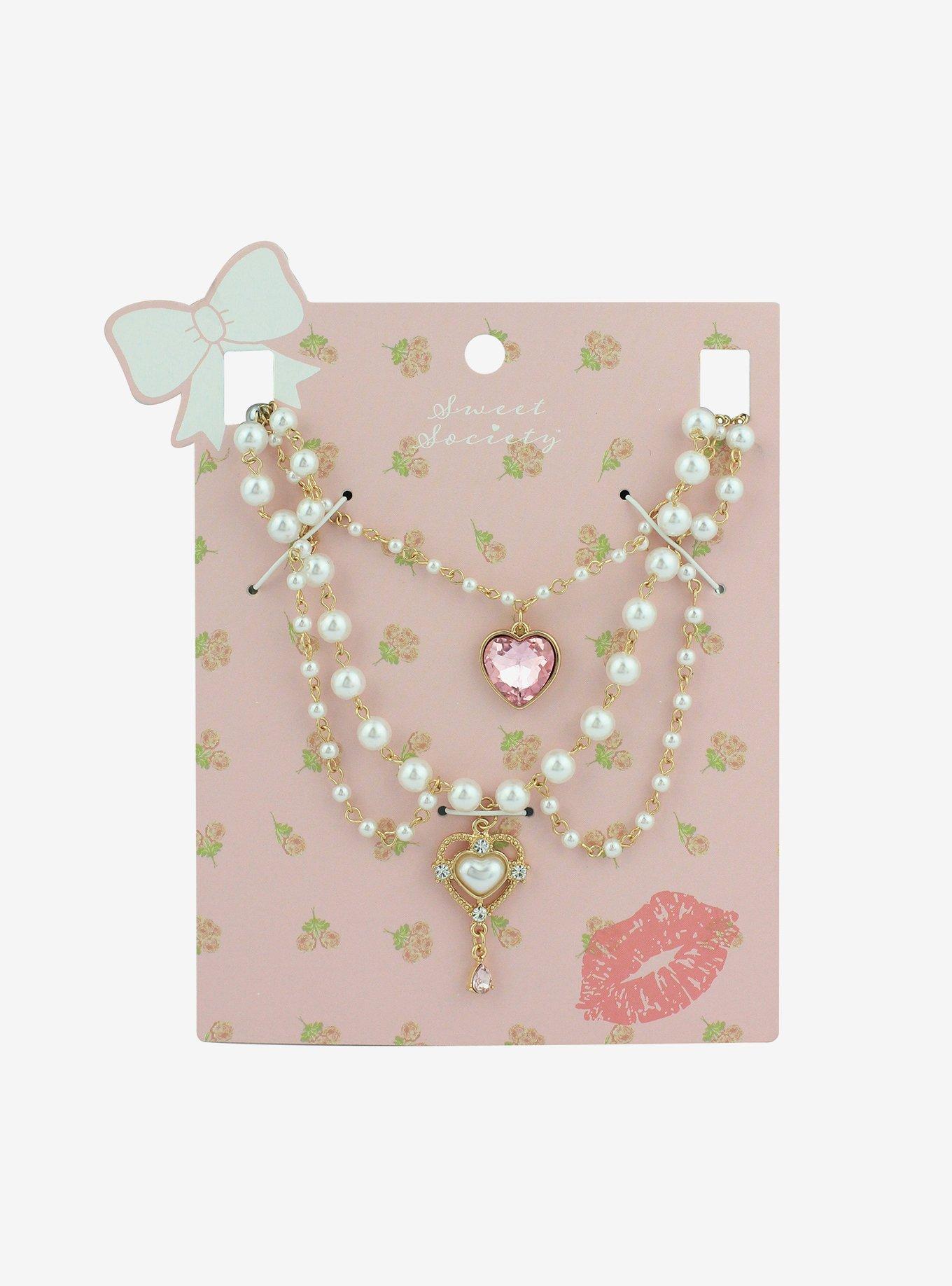 Sweet Society Coquette Pearl Heart Necklace Set, , alternate