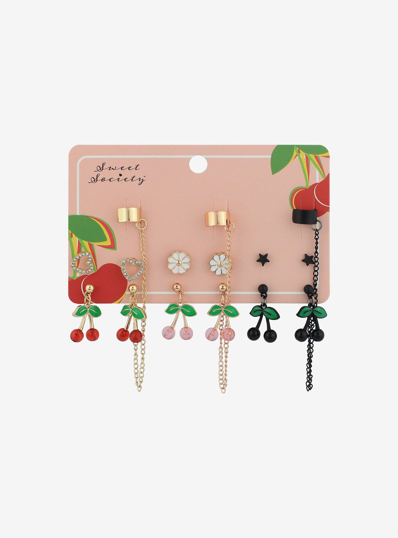 Sweet Society Cherry Icon Cuff Earring Set, , alternate