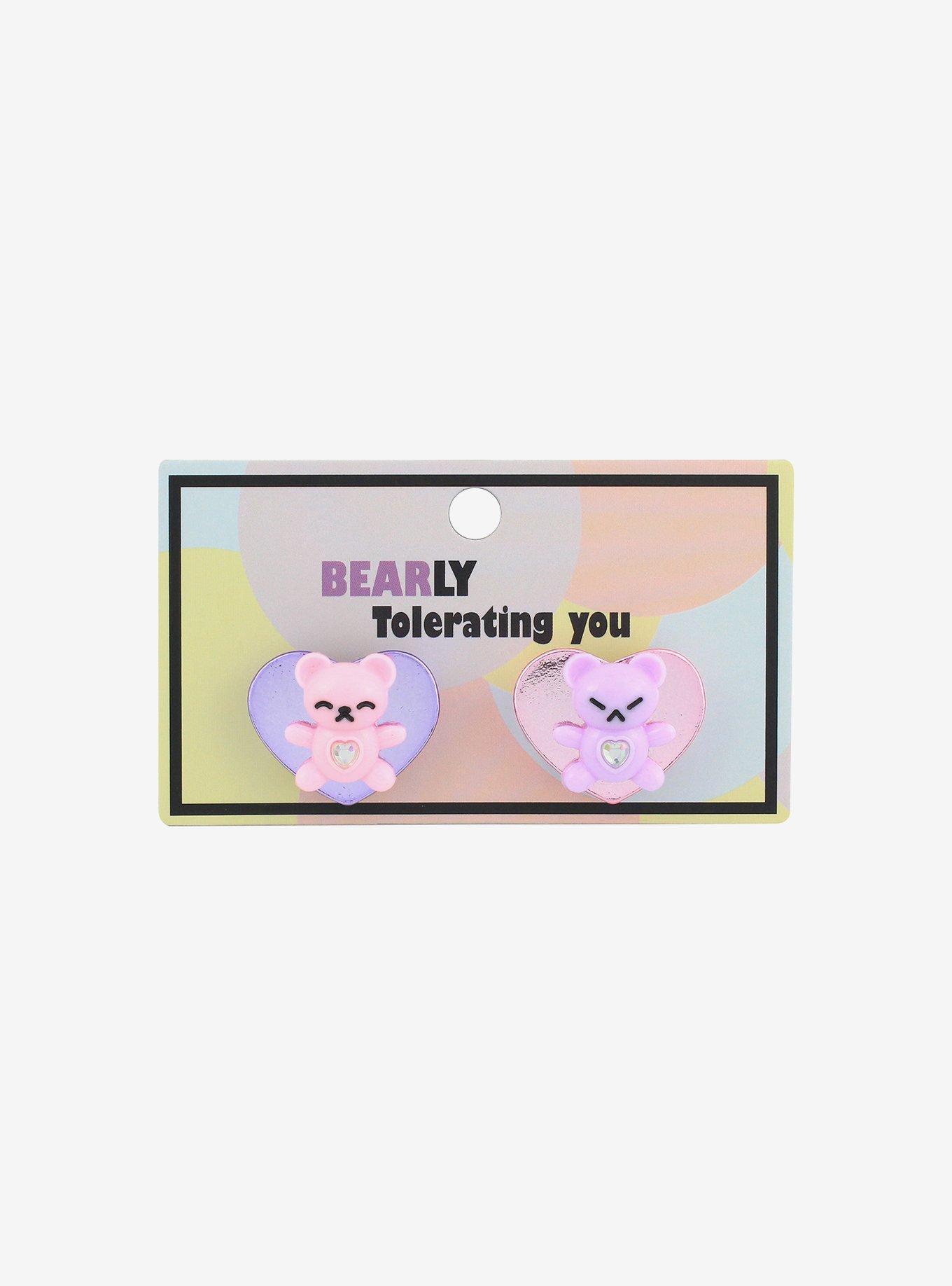 Pink & Lavender Heart Bear Best Friend Ring Set, , alternate
