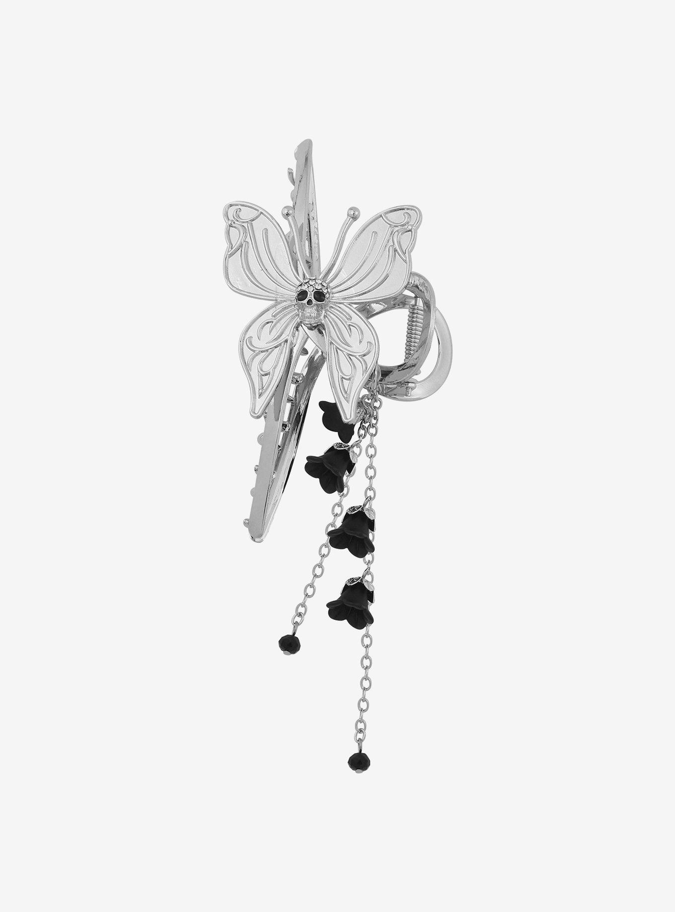 Social Collision Skull Butterfly Flower Claw Hair Clip, , alternate