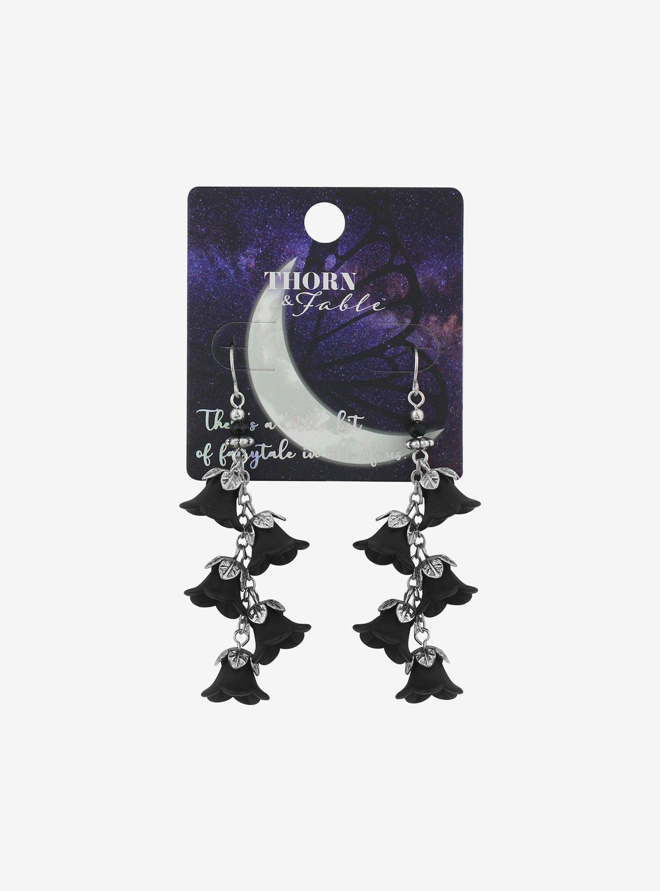 Thorn & Fable Black Rose Drop Earrings, , alternate